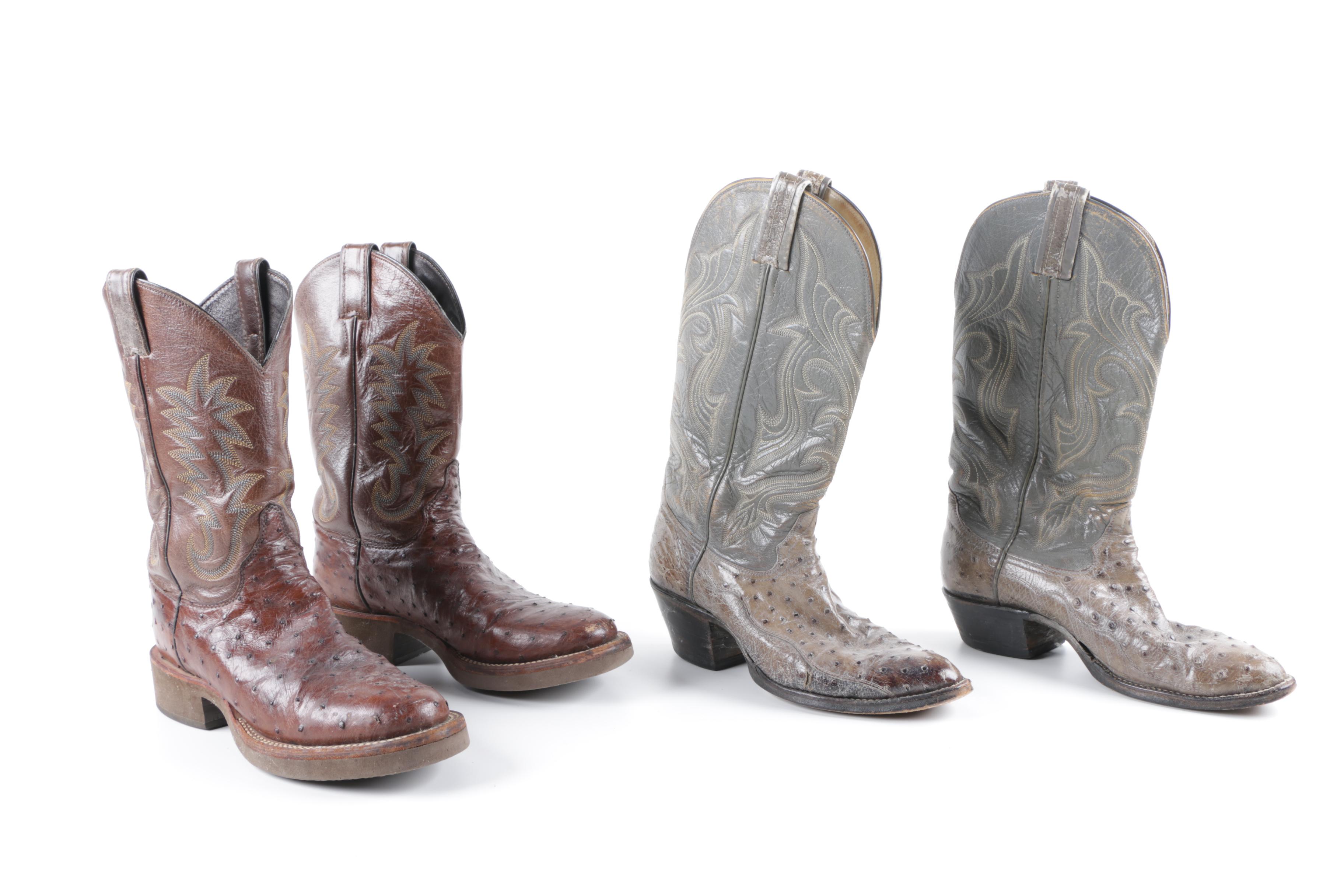 Men's Vintage Hondo Boots and Justin Ostrich and Leather Cowboy Boots