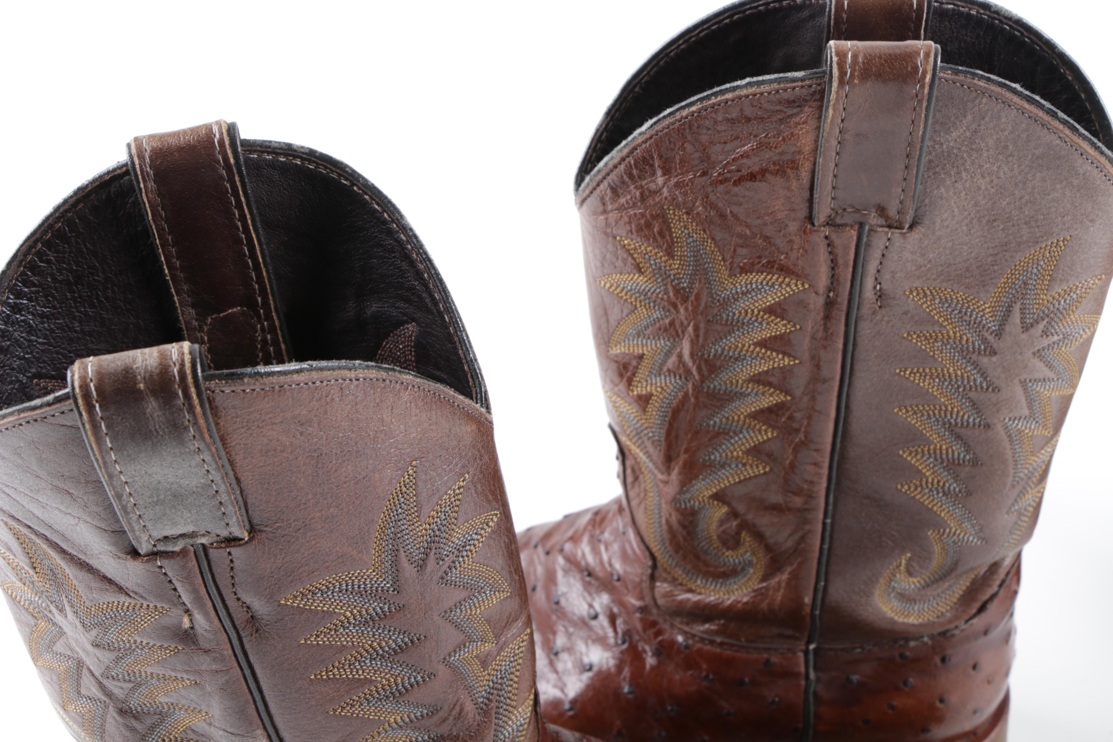 Men's Vintage Hondo Boots and Justin Ostrich and Leather Cowboy Boots