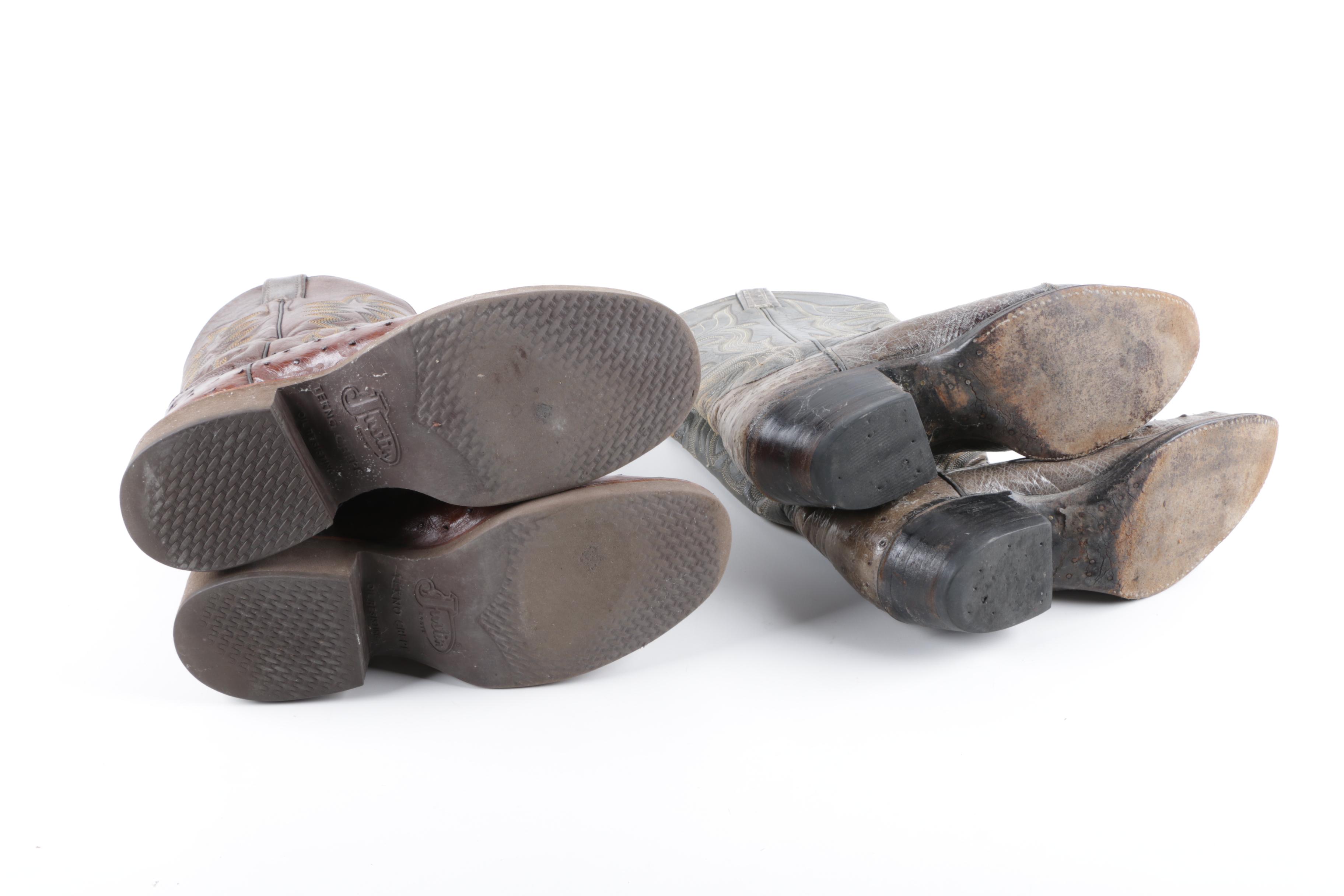 Men's Vintage Hondo Boots and Justin Ostrich and Leather Cowboy Boots