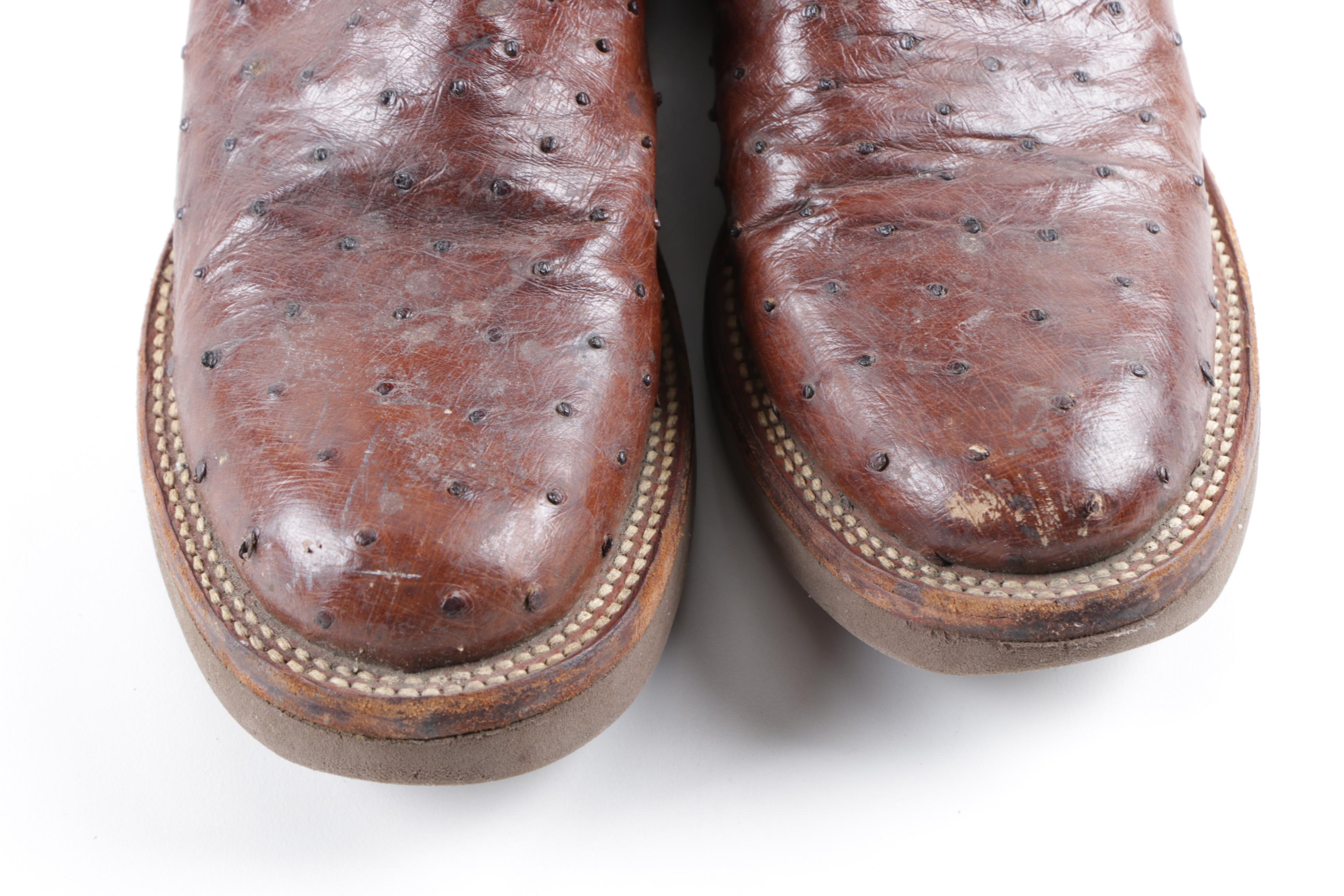 Men's Vintage Hondo Boots and Justin Ostrich and Leather Cowboy Boots