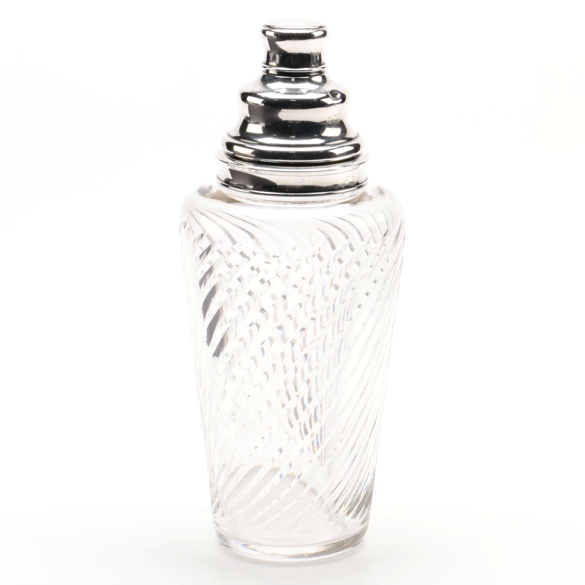 Vintage Hawkes Crystal and Sterling Silver Cocktail Shaker