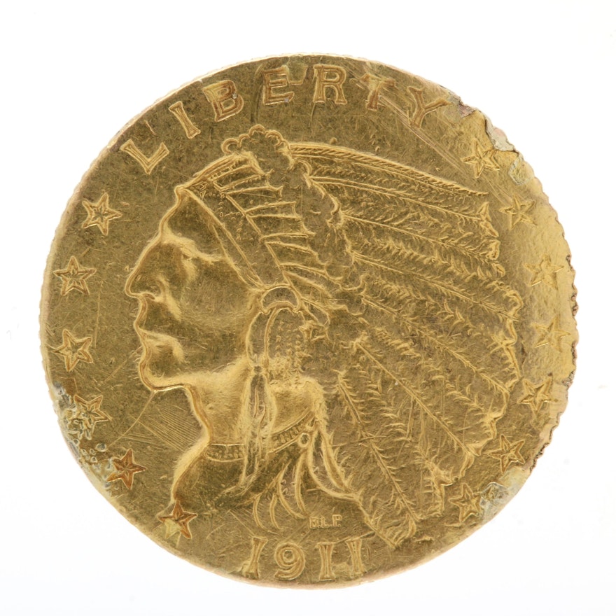 1911 Indian Head $2.50 Quarter Eagle Gold Coin