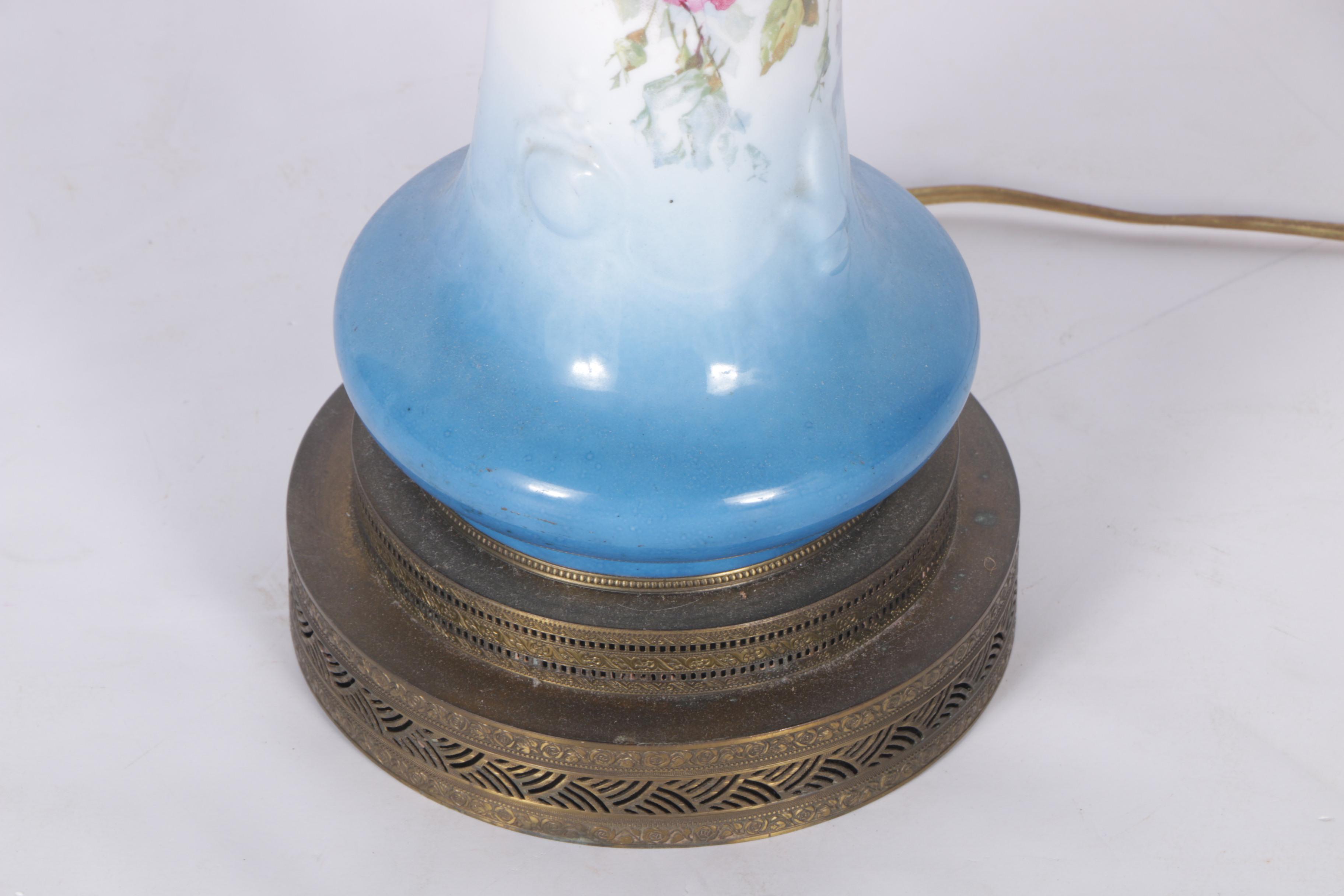 Vintage Ceramic and Brass Floral Table Lamp