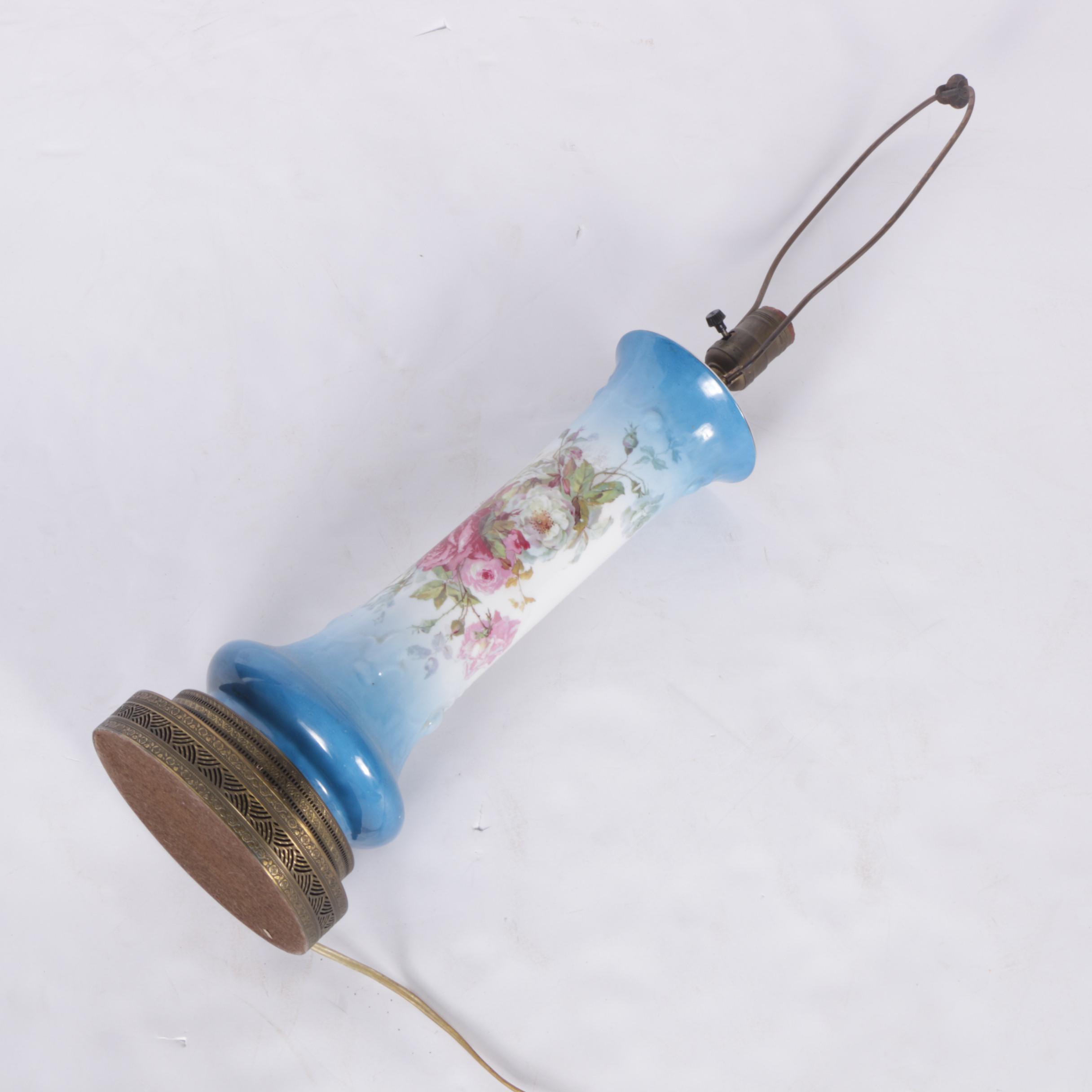 Vintage Ceramic and Brass Floral Table Lamp