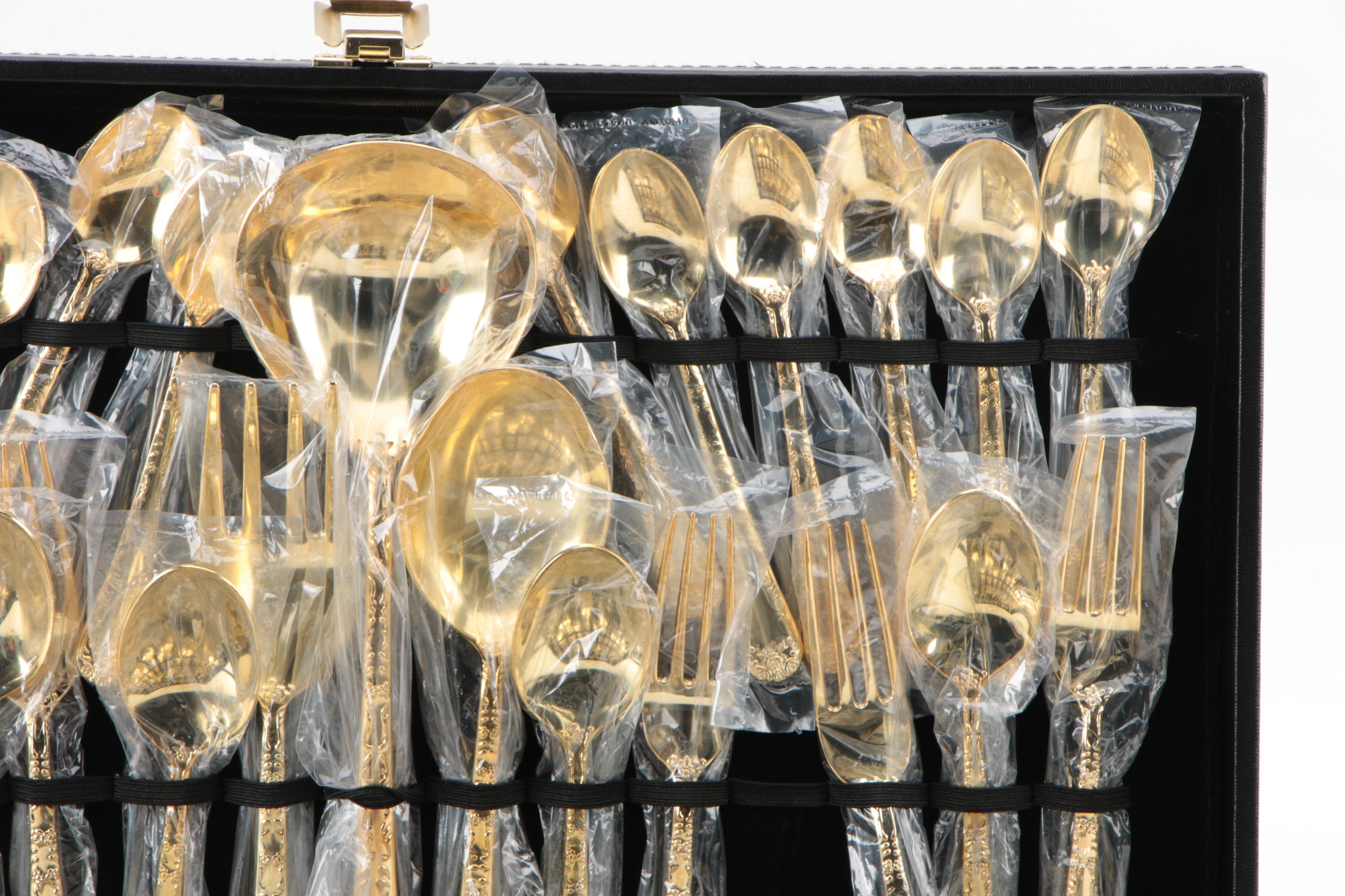 Wm. Rogers & Sons "Golden Enchanted Rose" Gold Plated Flatware