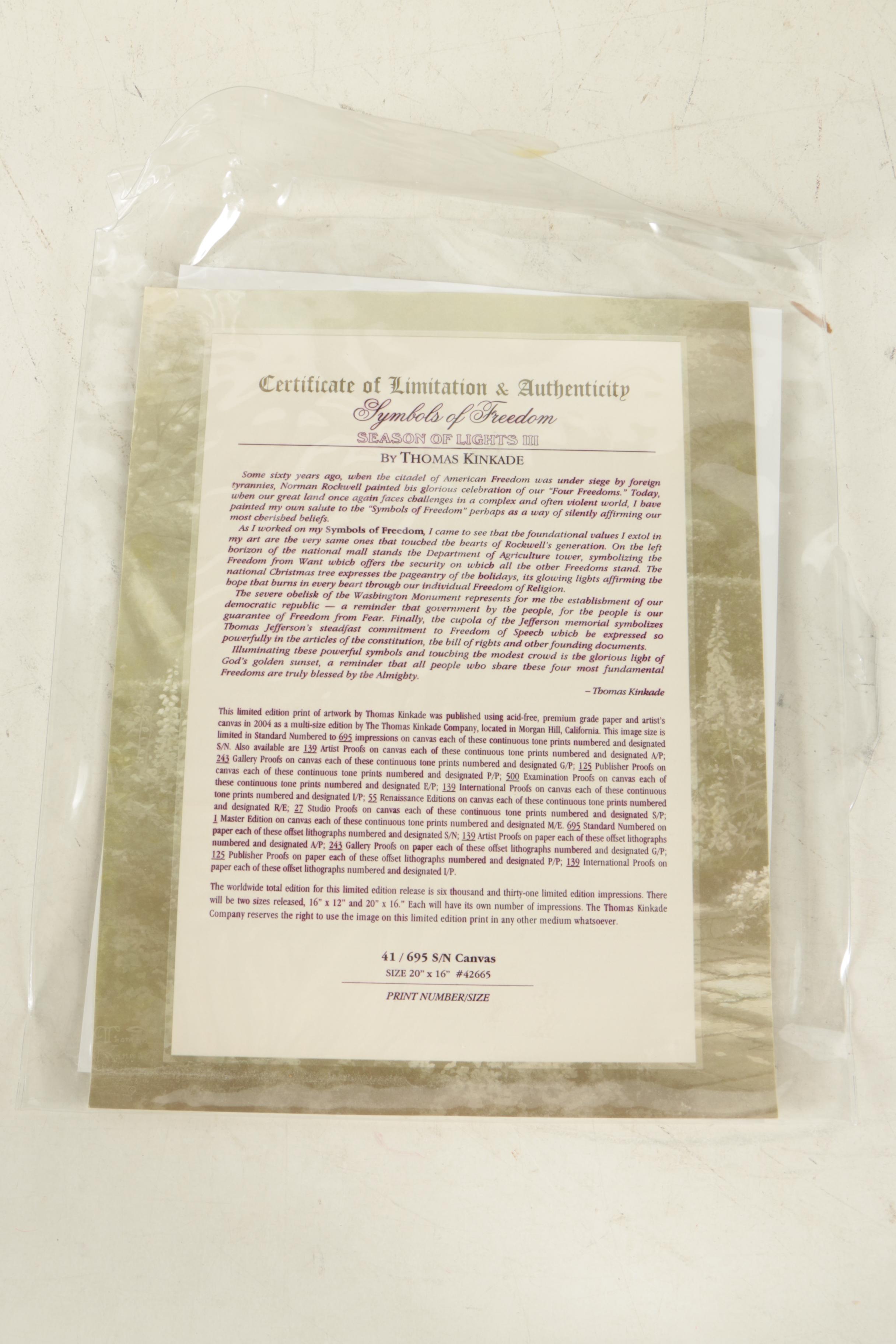 Thomas Kinkade Embellished Giclee "Symbols of Freedom"