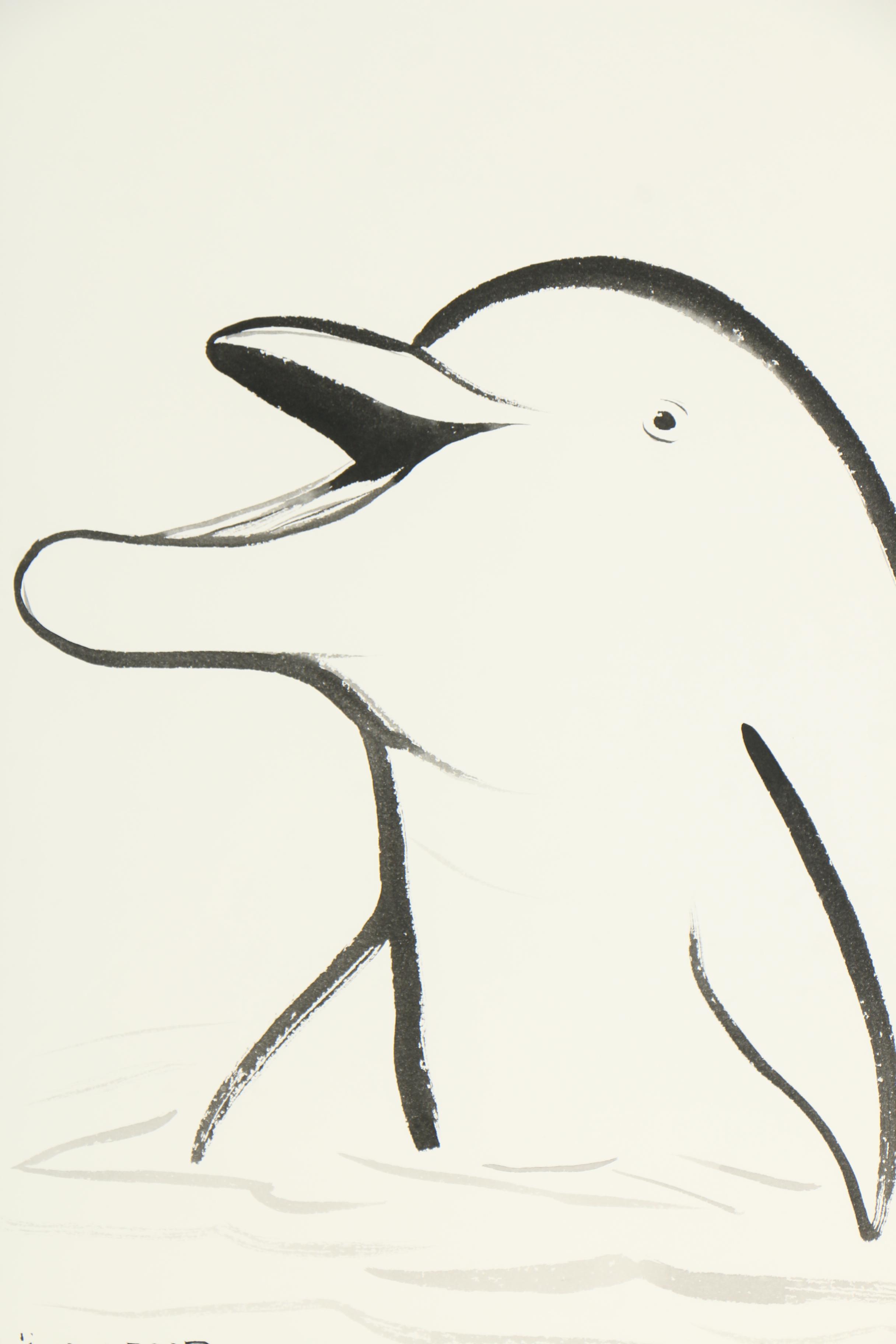 Robert Wyland Ink Drawing "Happy Dolphin"