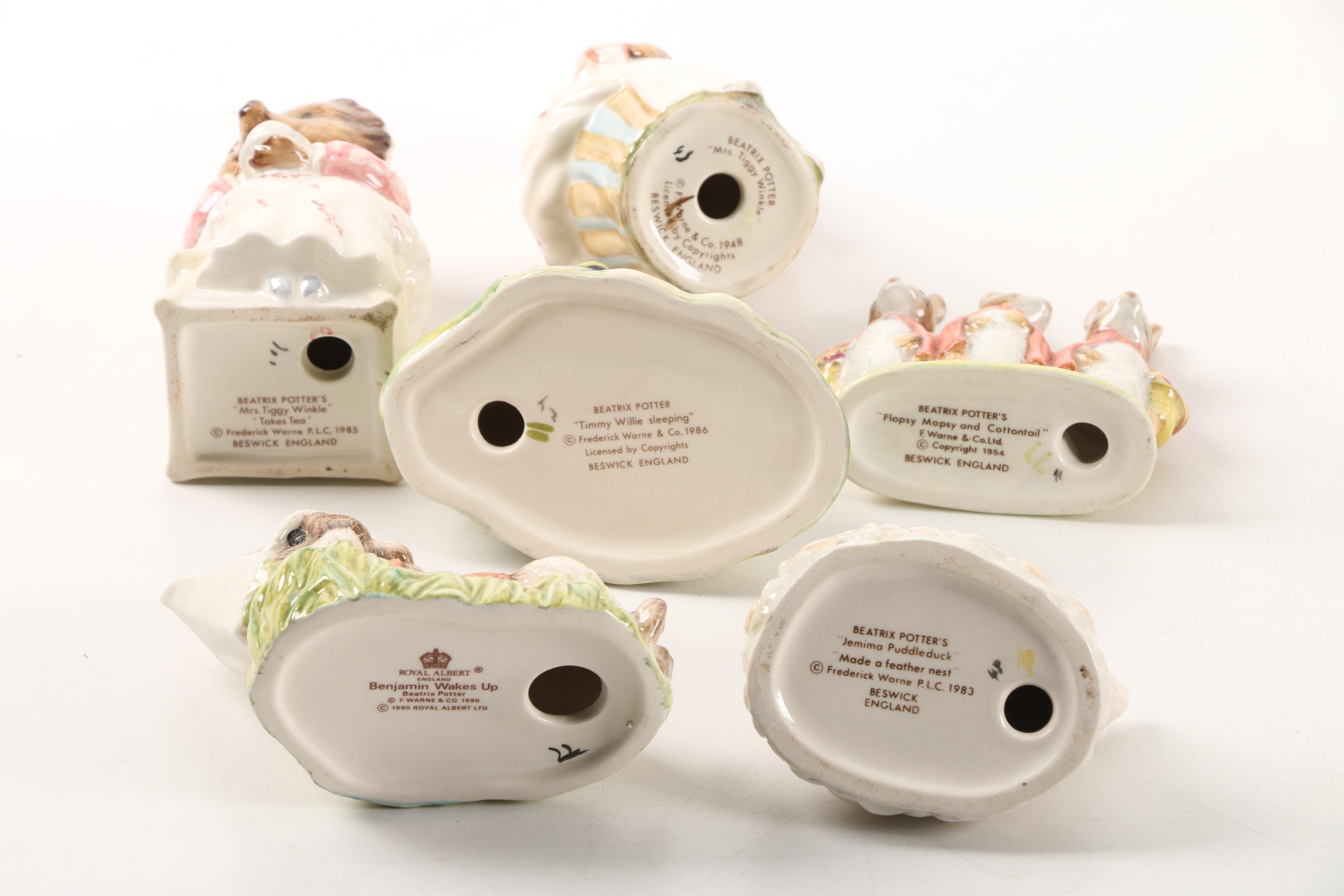 "Beatrix Potter" Porcelain Figurines including Beswick England and Royal Albert