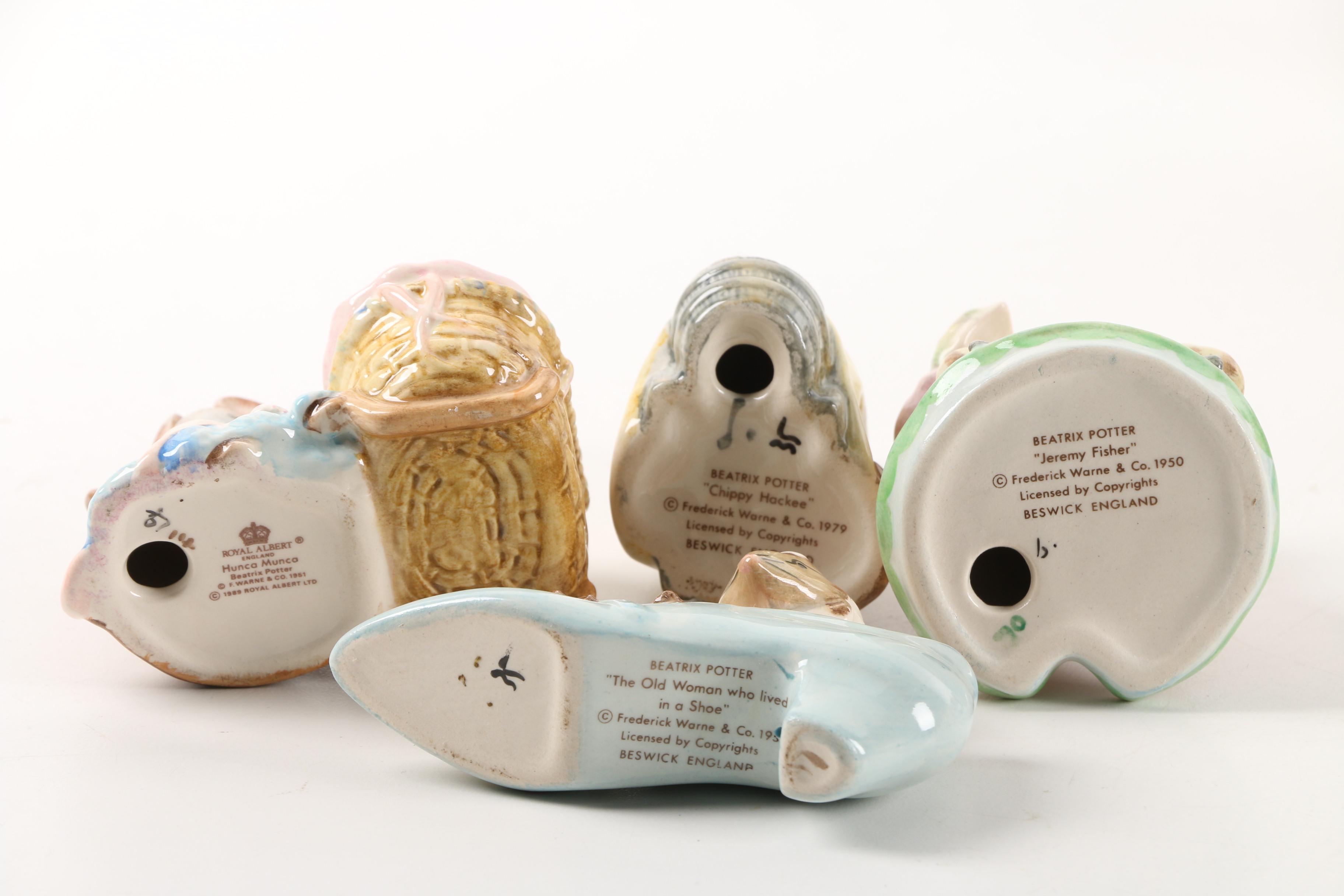 "Beatrix Potter" Porcelain Figurines including Beswick England and Royal Albert