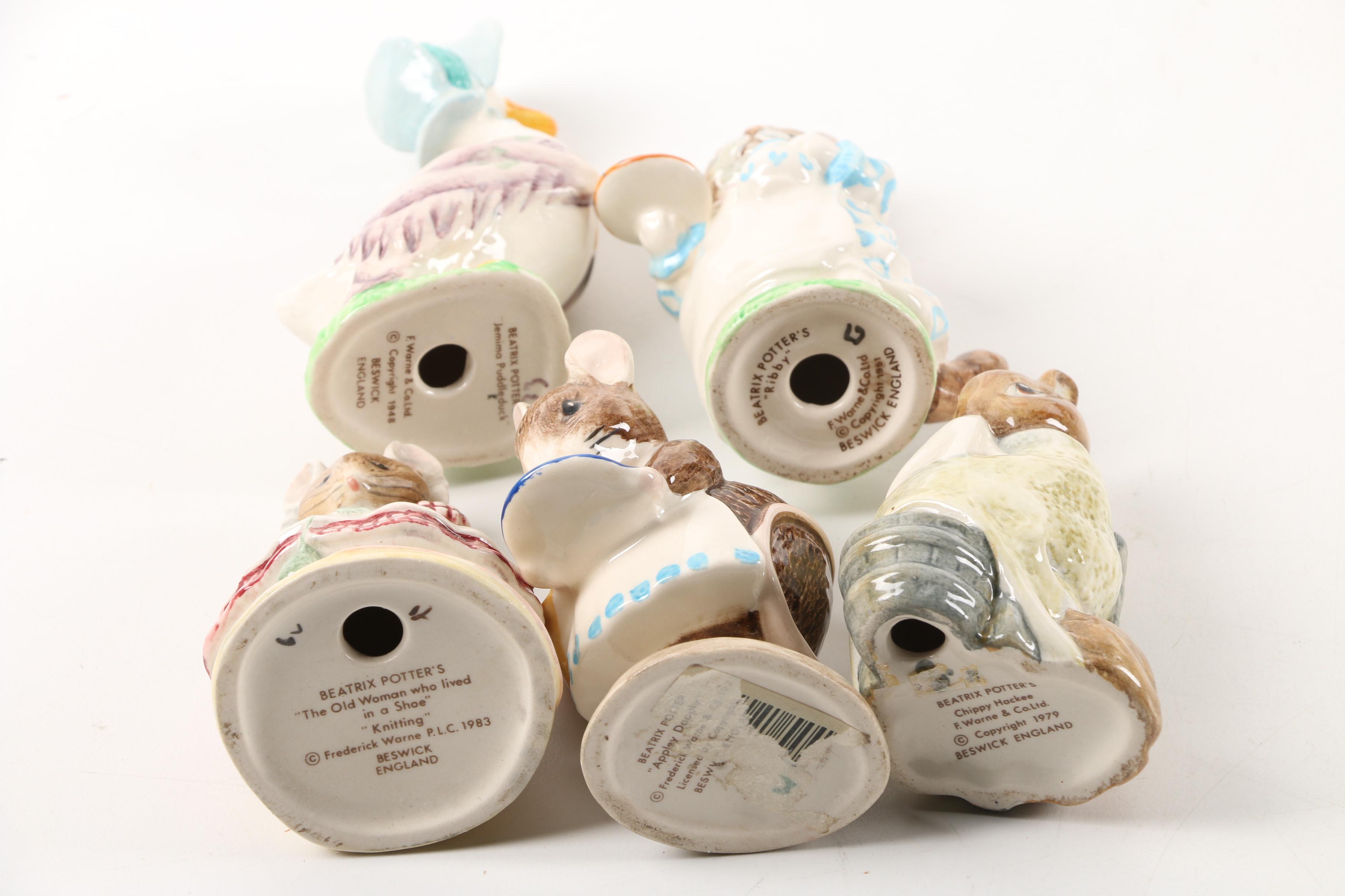 "Beatrix Potter" Porcelain Figurines including Beswick England and Royal Albert