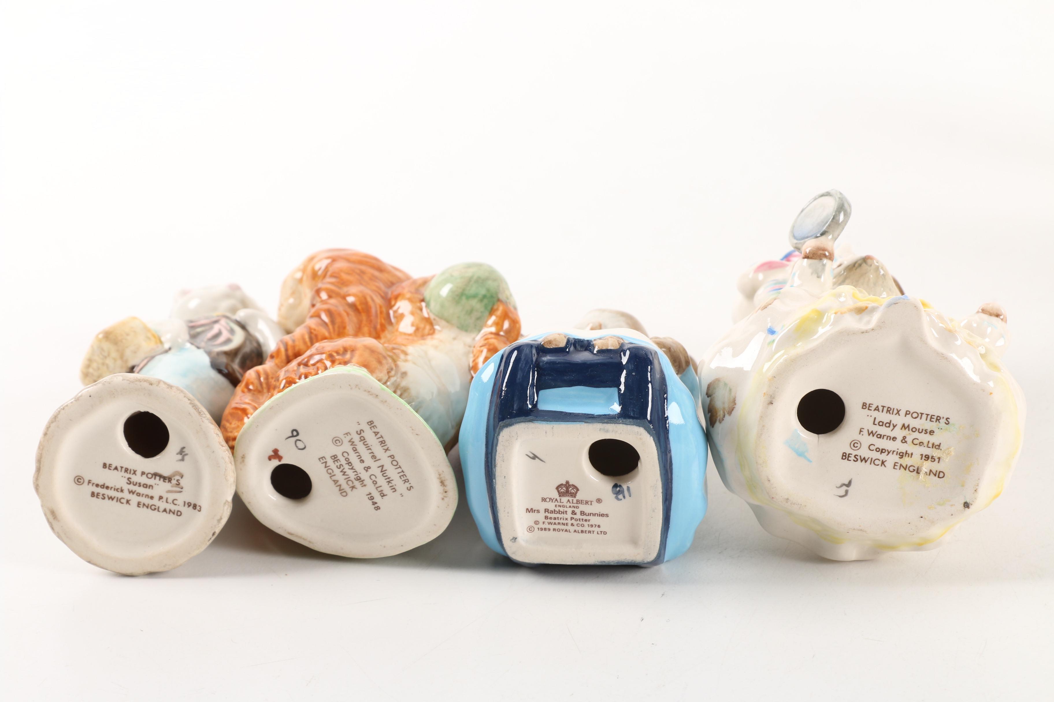 "Beatrix Potter" Porcelain Figurines including Beswick England and Royal Albert