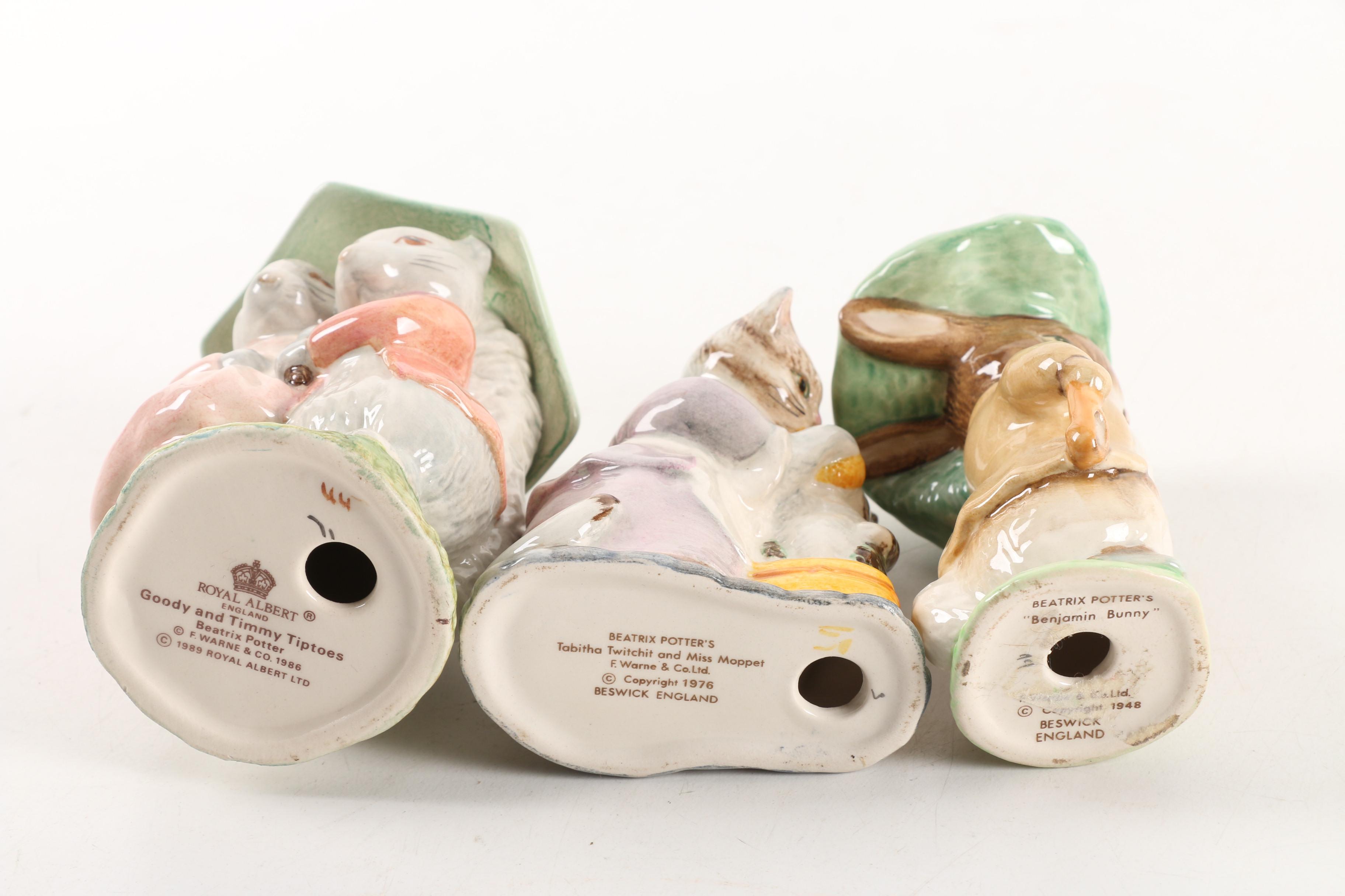 "Beatrix Potter" Porcelain Figurines including Beswick England and Royal Albert