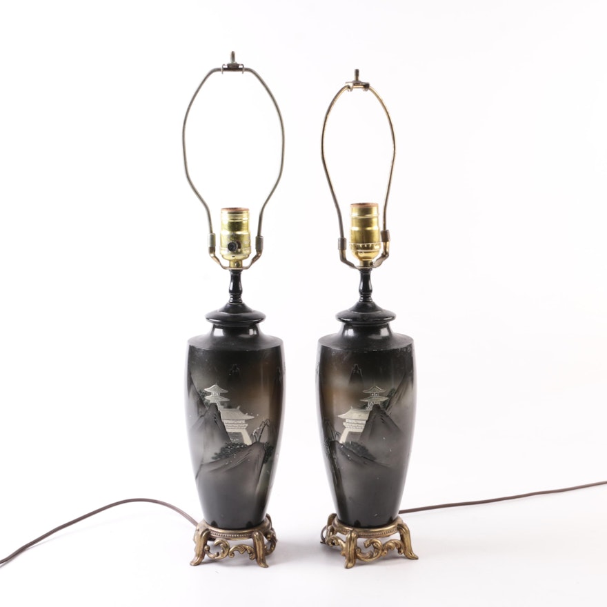 Japanese Brass and Metal Table Lamps