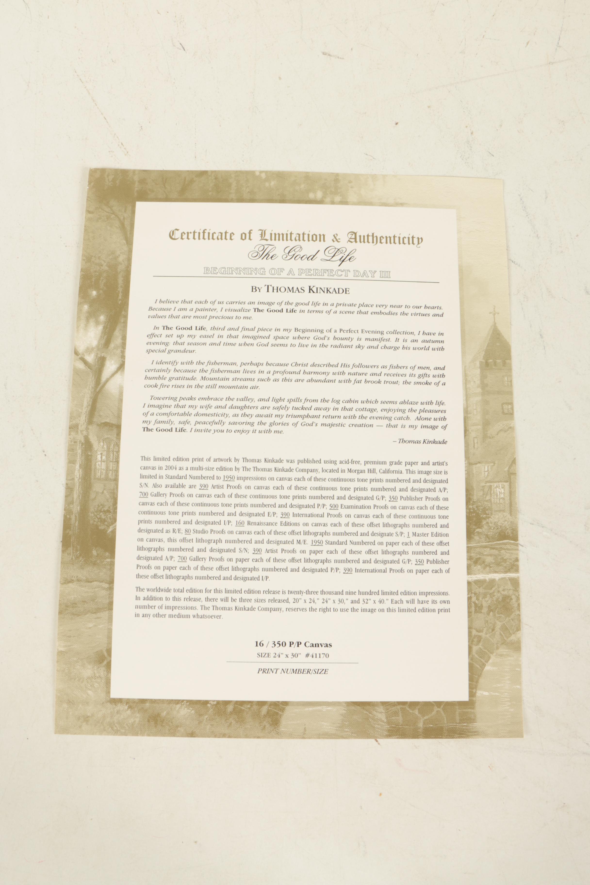 Thomas Kinkade Embellished Giclee "The Good Life"