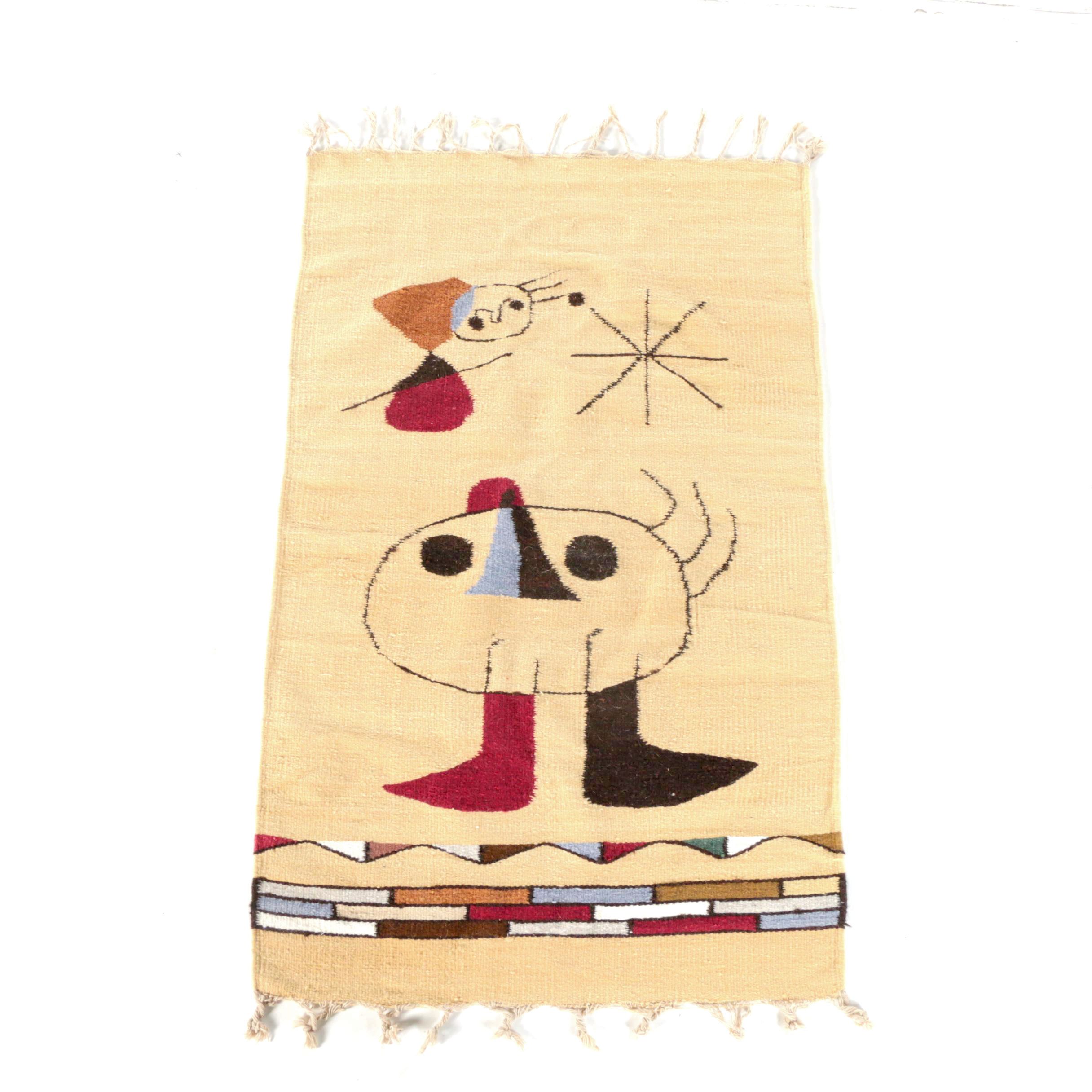 Mid-Century Handwoven Rug/Wall Hanging in the Style of Joan Miró