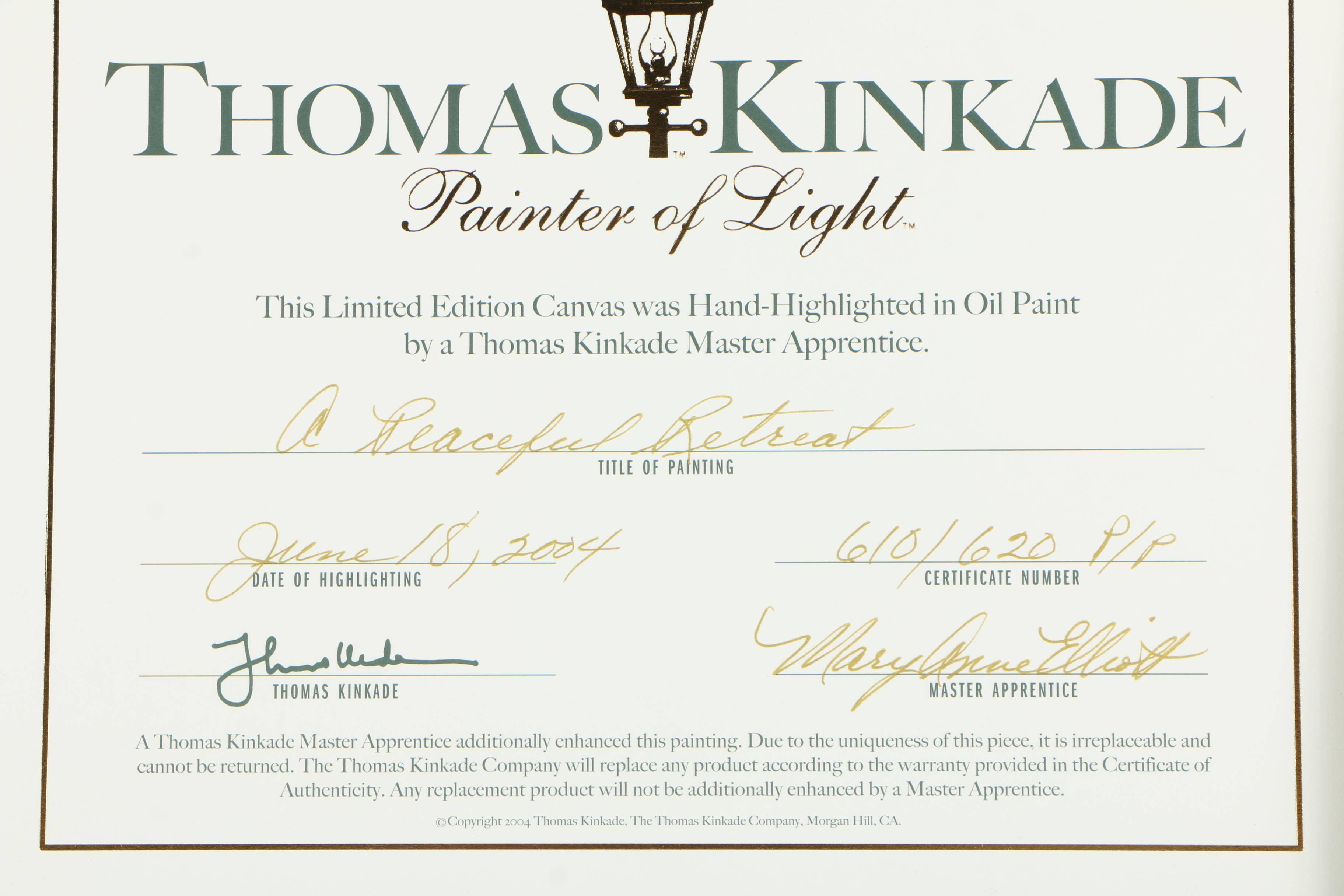 Thomas Kinkade Limited Edition Offset Lithograph "A Peaceful Retreat"