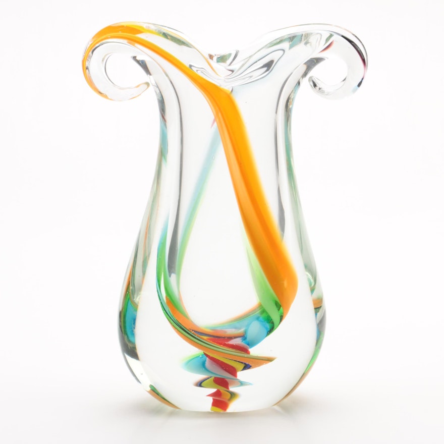 Twisting Motif Blown Glass Art Vase