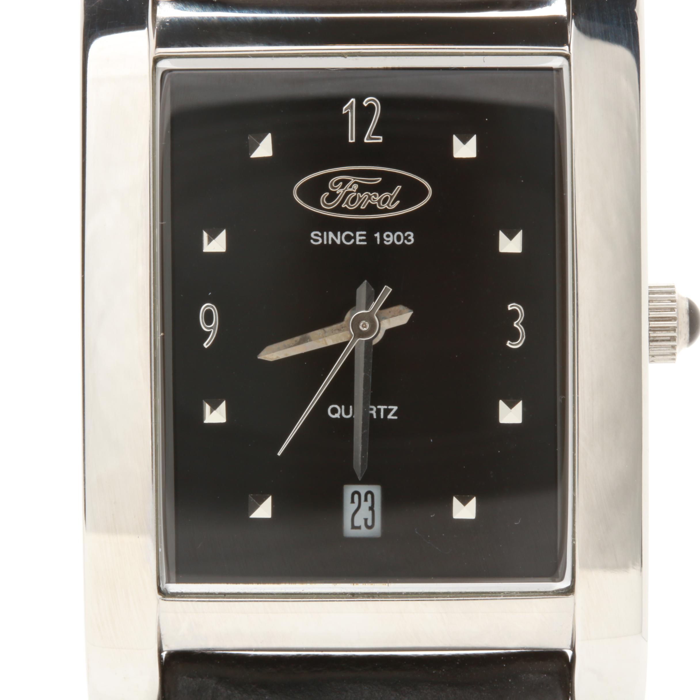 Ford Motor Co. Centennial Stainless Steel Leather Watch with Key Chain