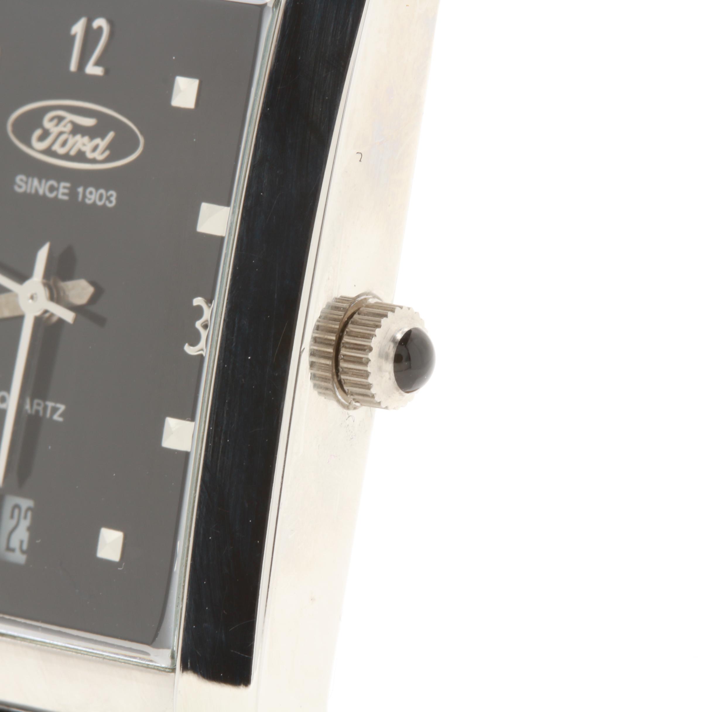 Ford Motor Co. Centennial Stainless Steel Leather Watch with Key Chain