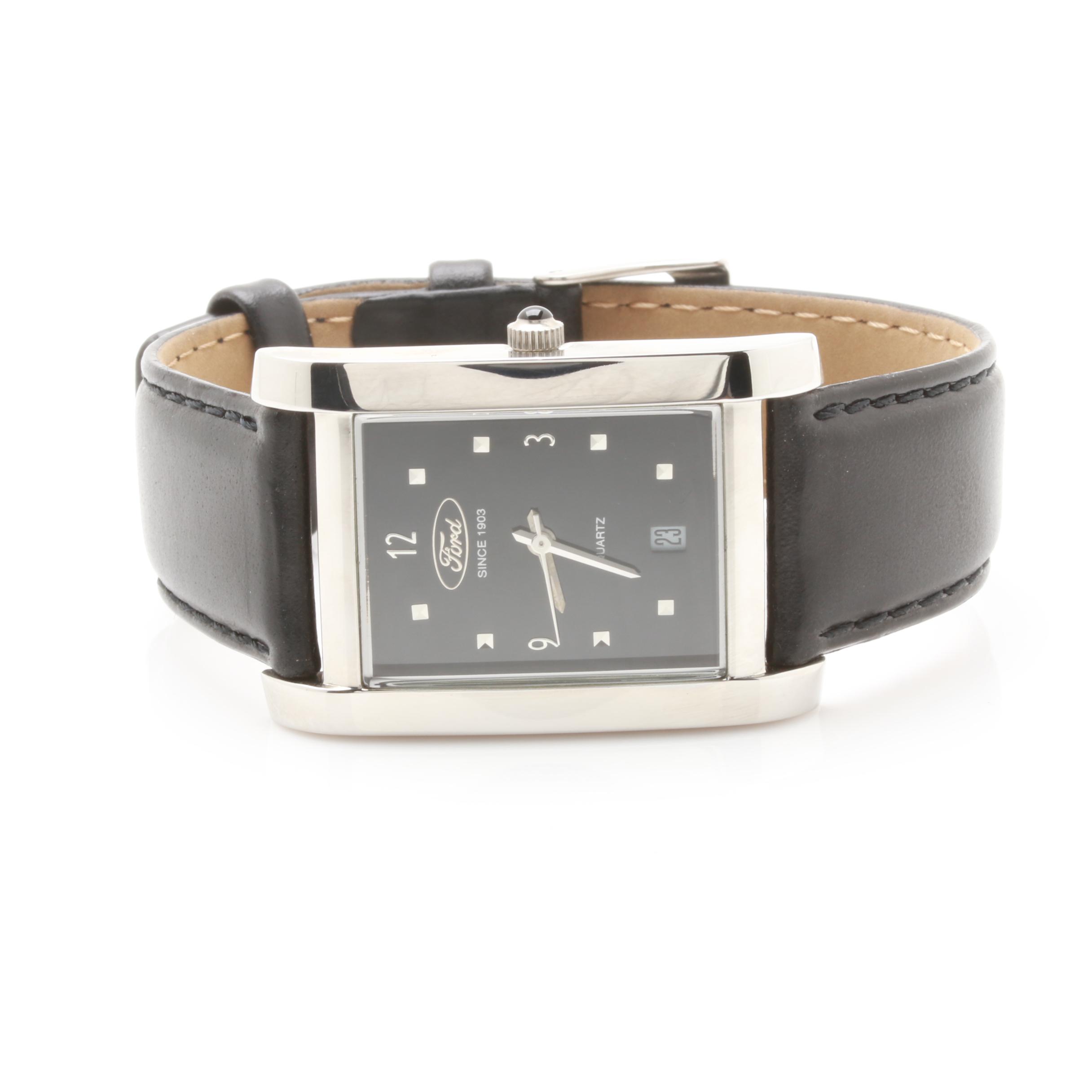 Ford Motor Co. Centennial Stainless Steel Leather Watch with Key Chain