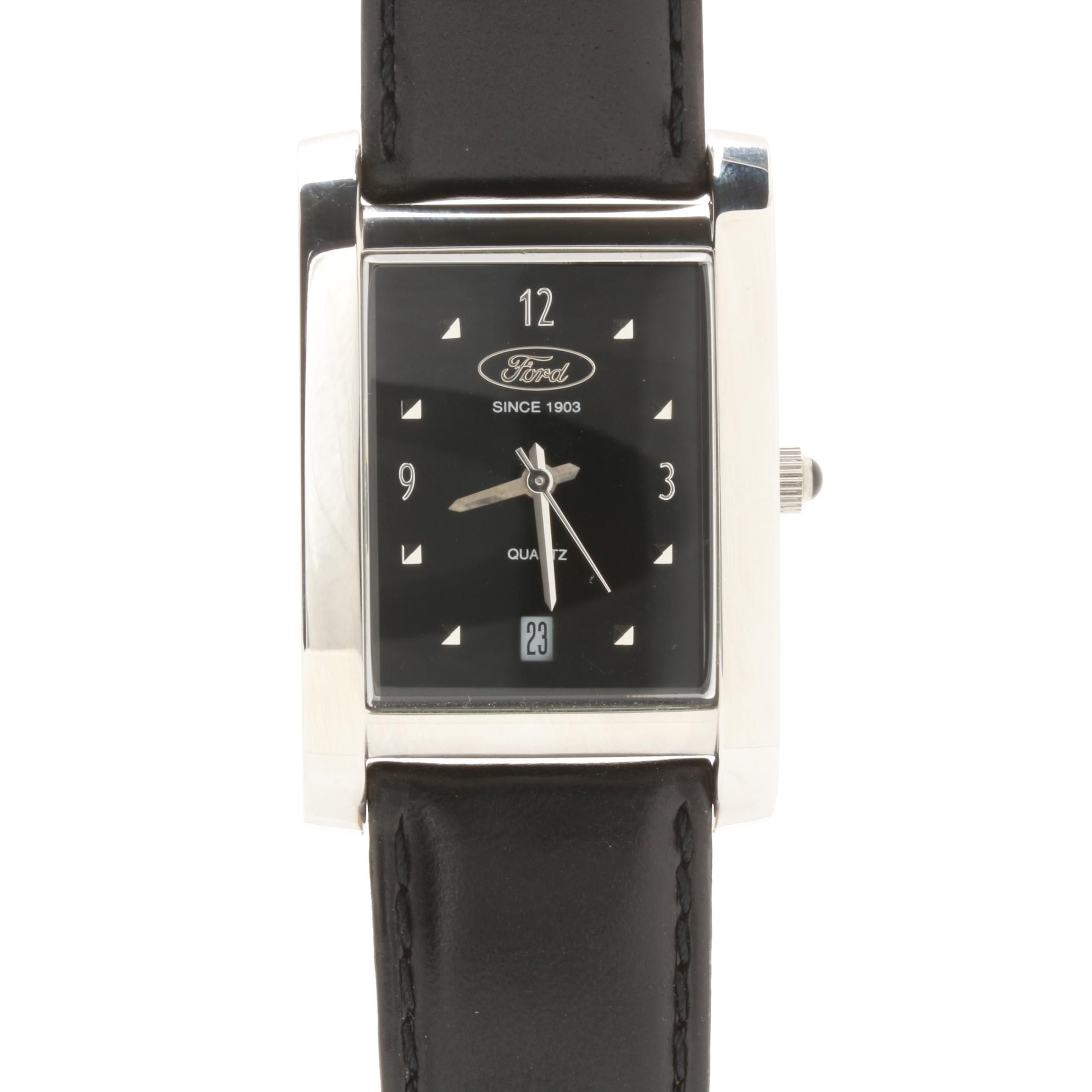 Ford Motor Co. Centennial Stainless Steel Leather Watch with Key Chain