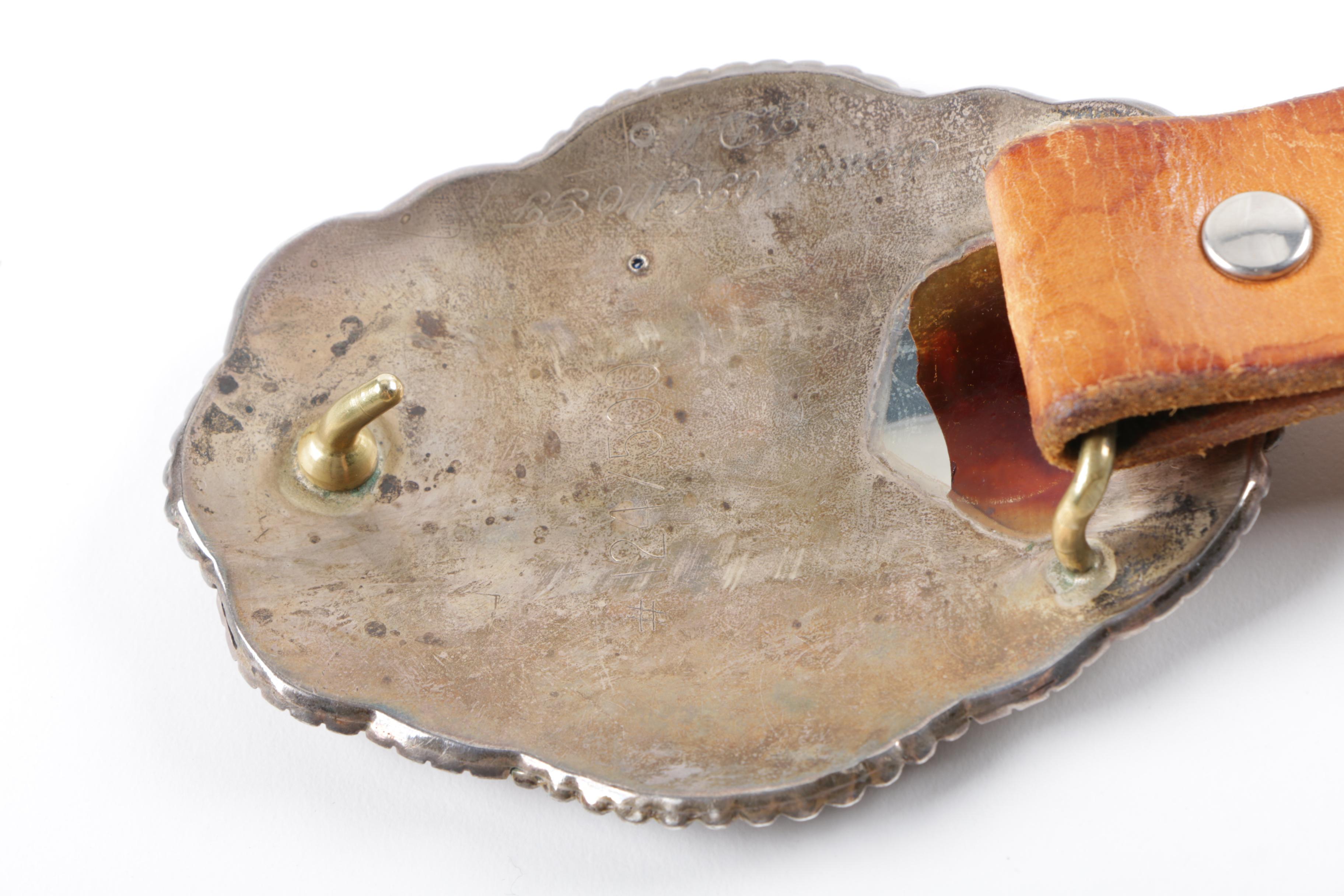 996 National Finals Rodeo Sterling Silver Belt Buckle & Hand-Tooled Leather Belt