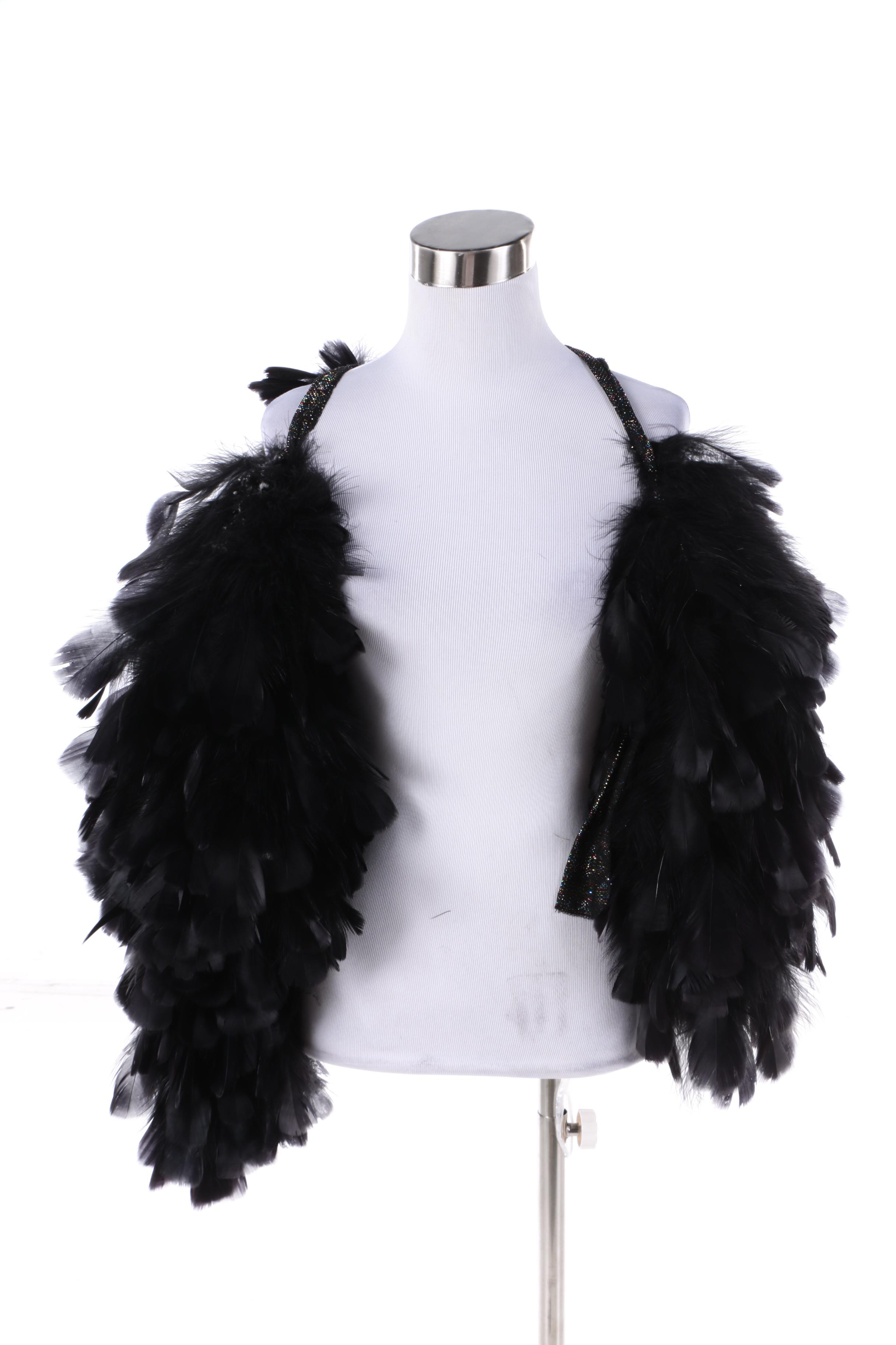 Danskin Black Poly-Blend Leotard and Feathered Boas