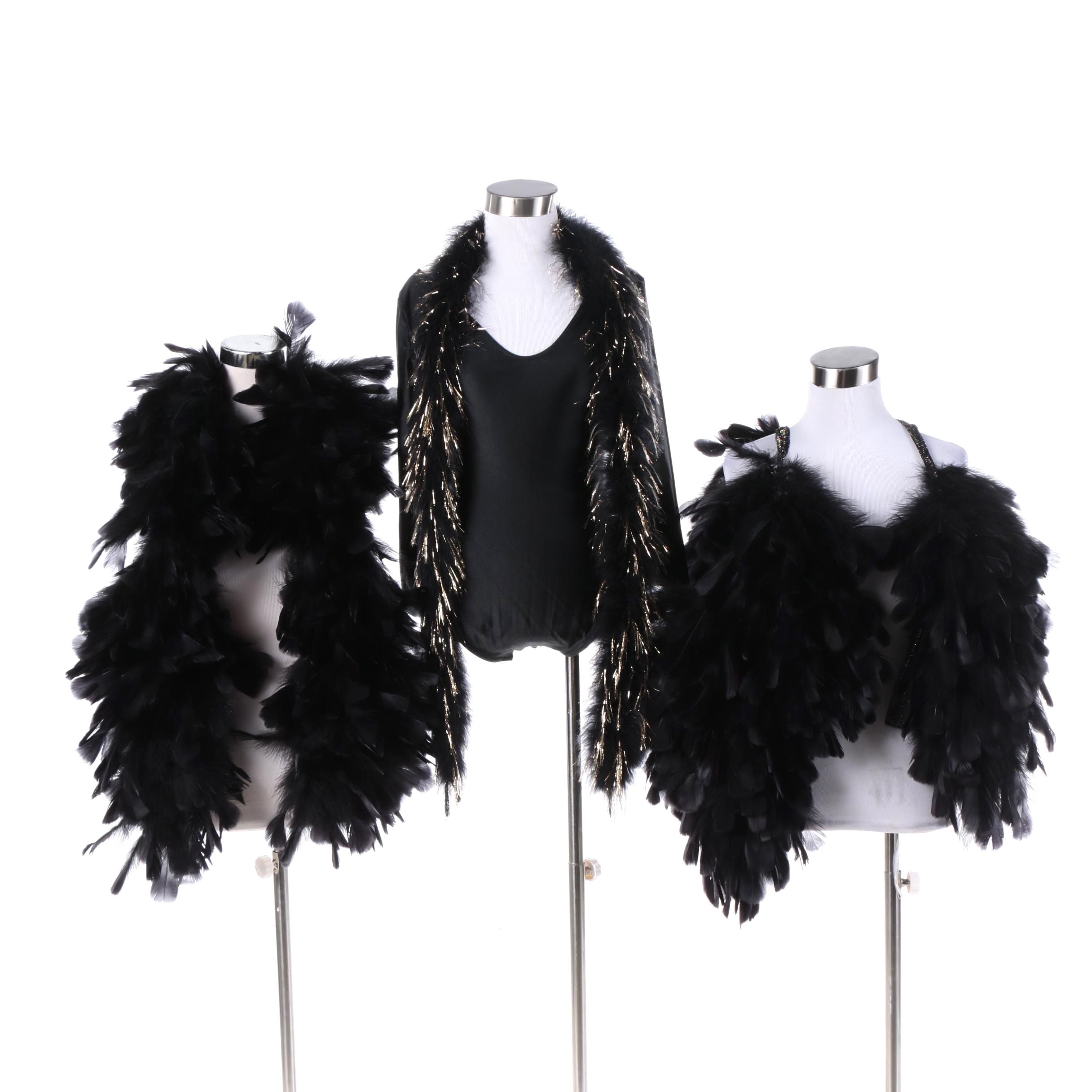 Danskin Black Poly-Blend Leotard and Feathered Boas