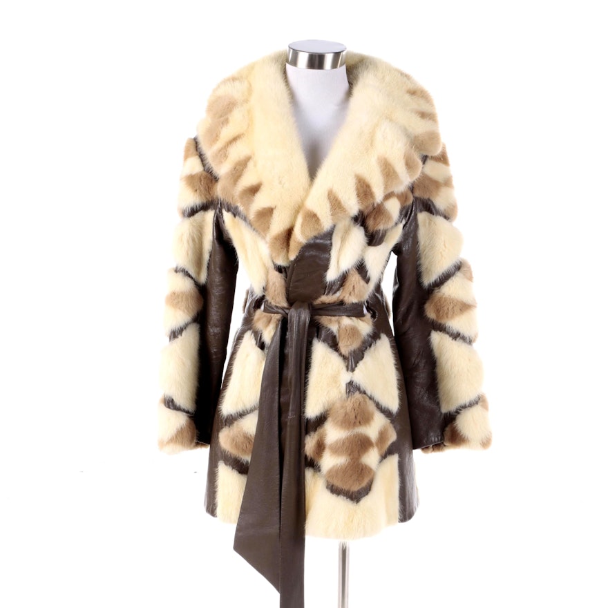 Women's Vintage Ronley Patchwork Mink Fur and Leather Coat