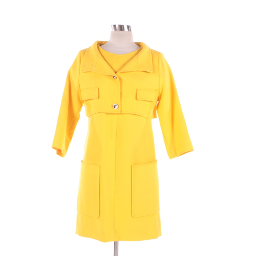 1980s Vintage Courreges of Paris Yellow Dress and Cropped Jacket Ensemble