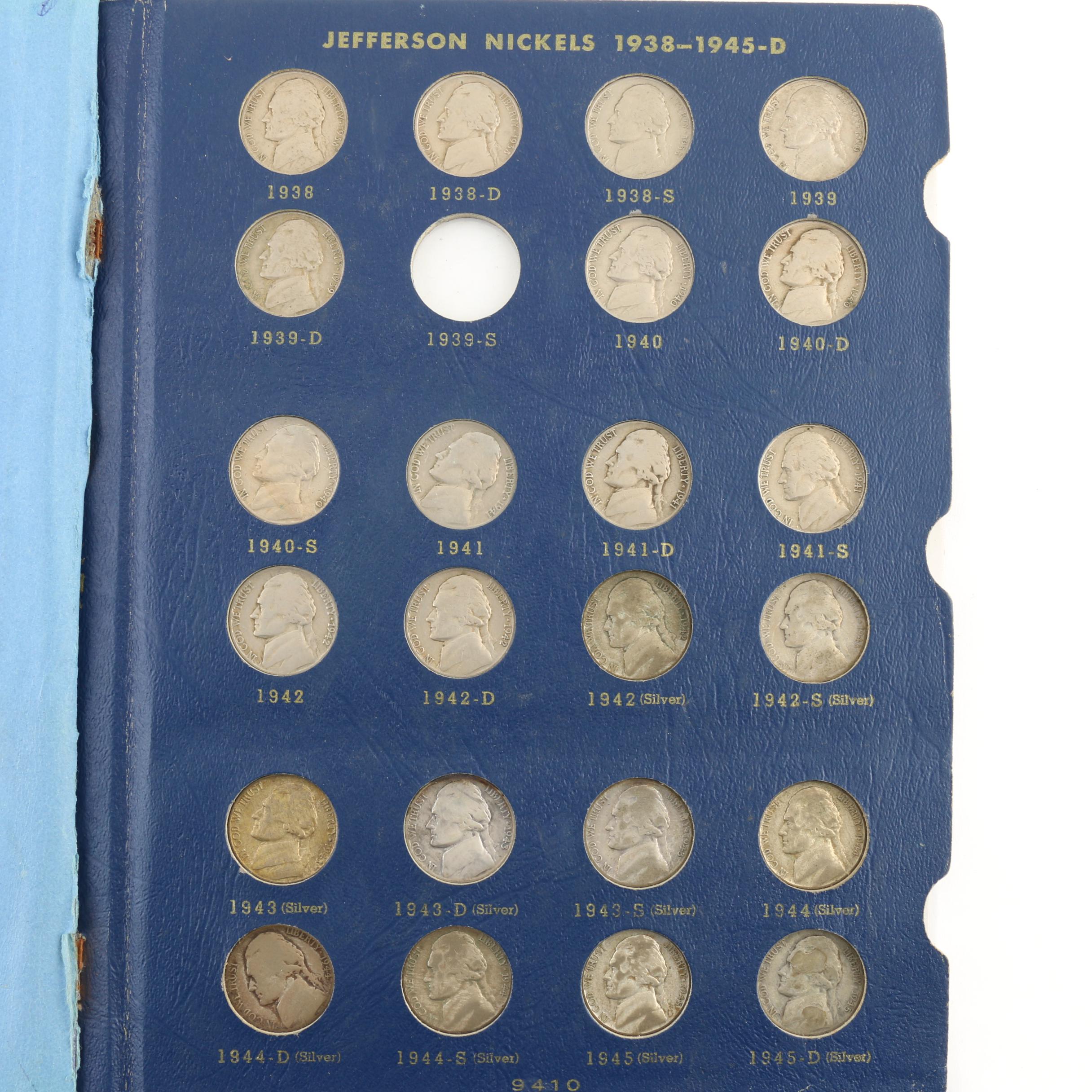 Group of Three U.S. Mint Proof Sets and  Whitman Folder of 66 Jefferson Nickels