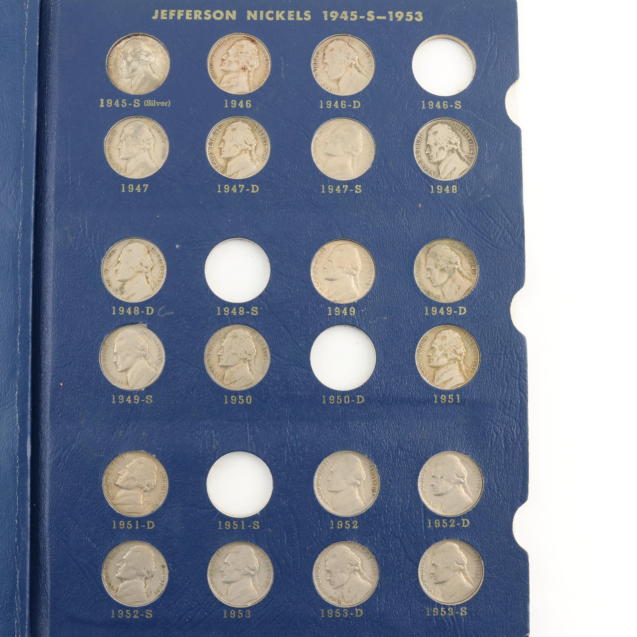 Group of Three U.S. Mint Proof Sets and  Whitman Folder of 66 Jefferson Nickels