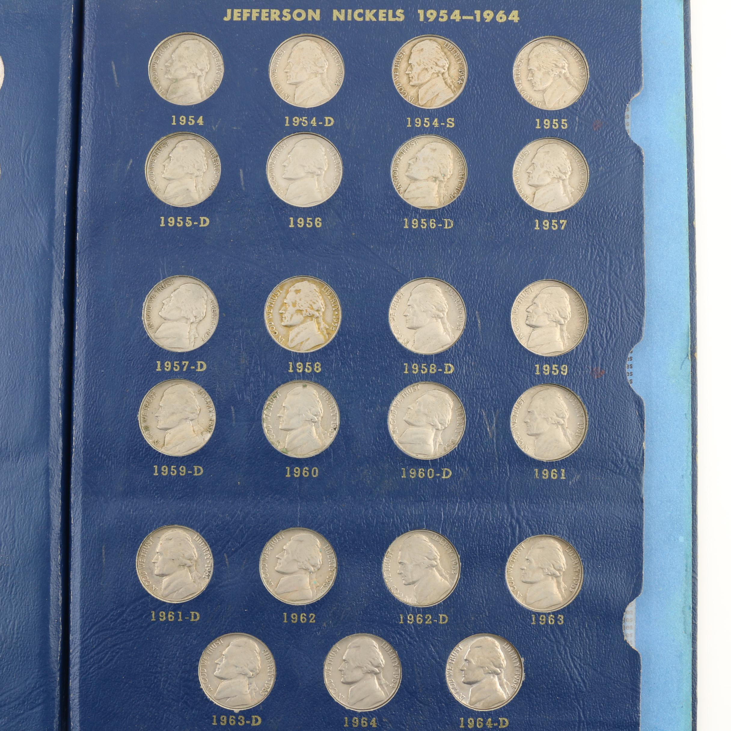Group of Three U.S. Mint Proof Sets and  Whitman Folder of 66 Jefferson Nickels