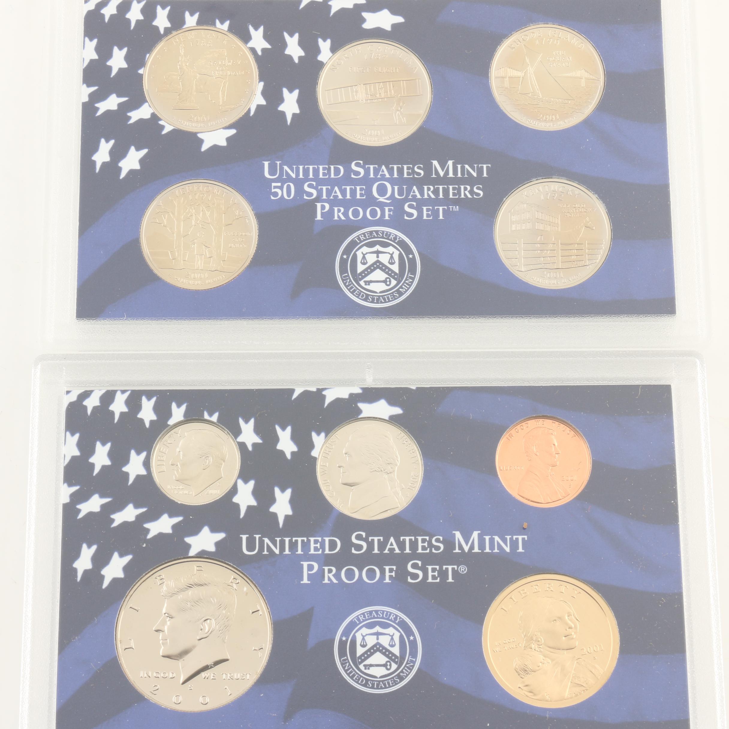 Group of Three U.S. Mint Proof Sets and  Whitman Folder of 66 Jefferson Nickels