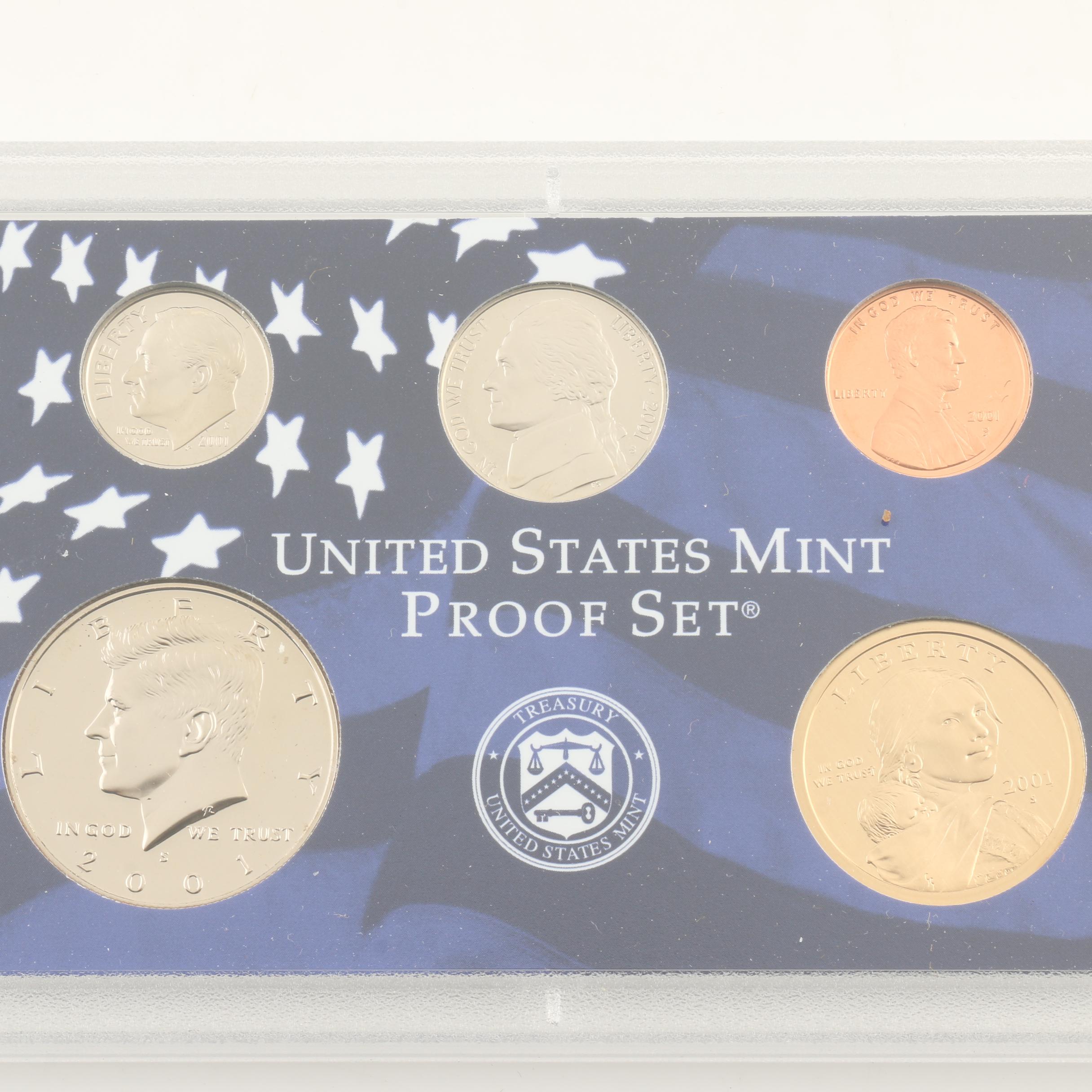 Group of Three U.S. Mint Proof Sets and  Whitman Folder of 66 Jefferson Nickels