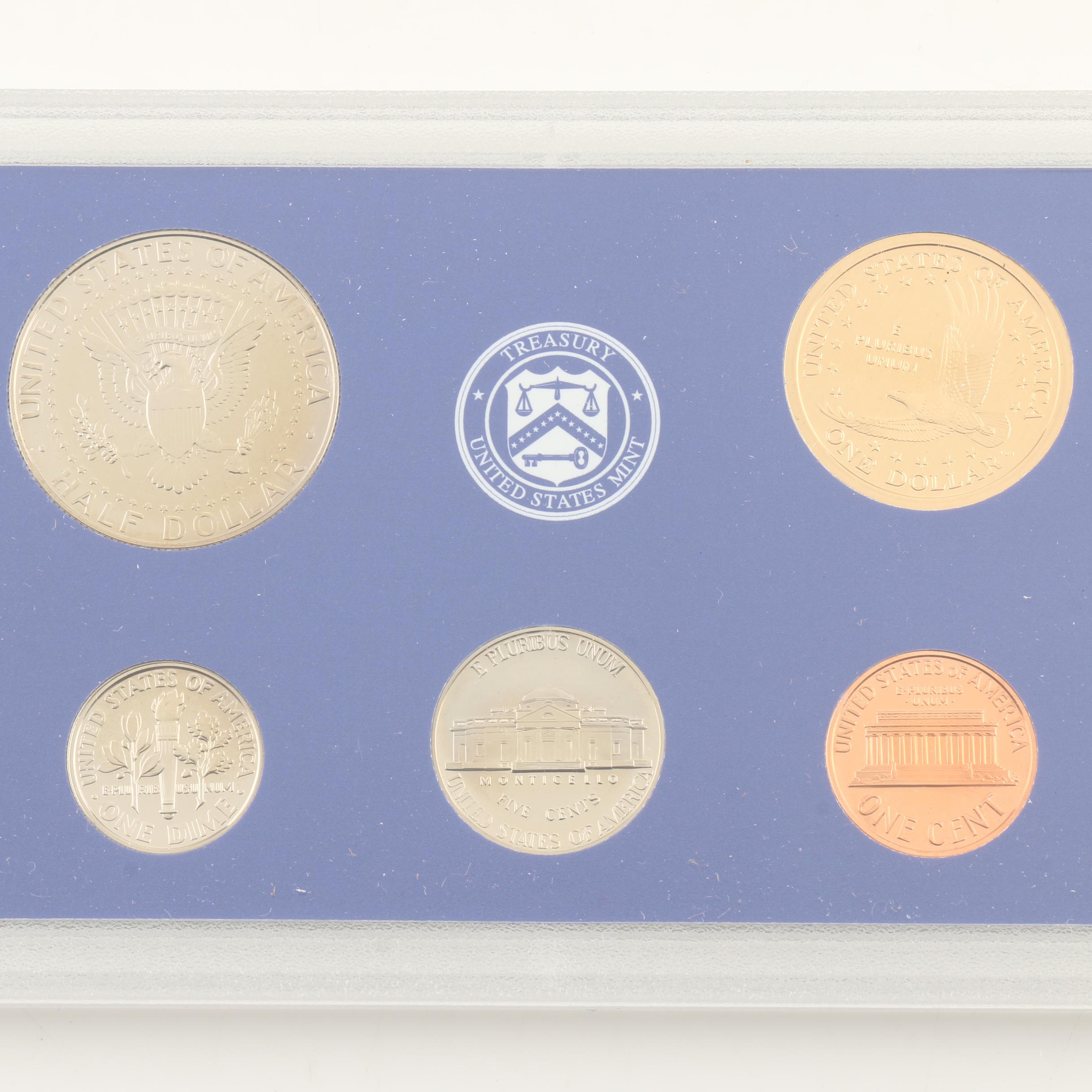 Group of Three U.S. Mint Proof Sets and  Whitman Folder of 66 Jefferson Nickels