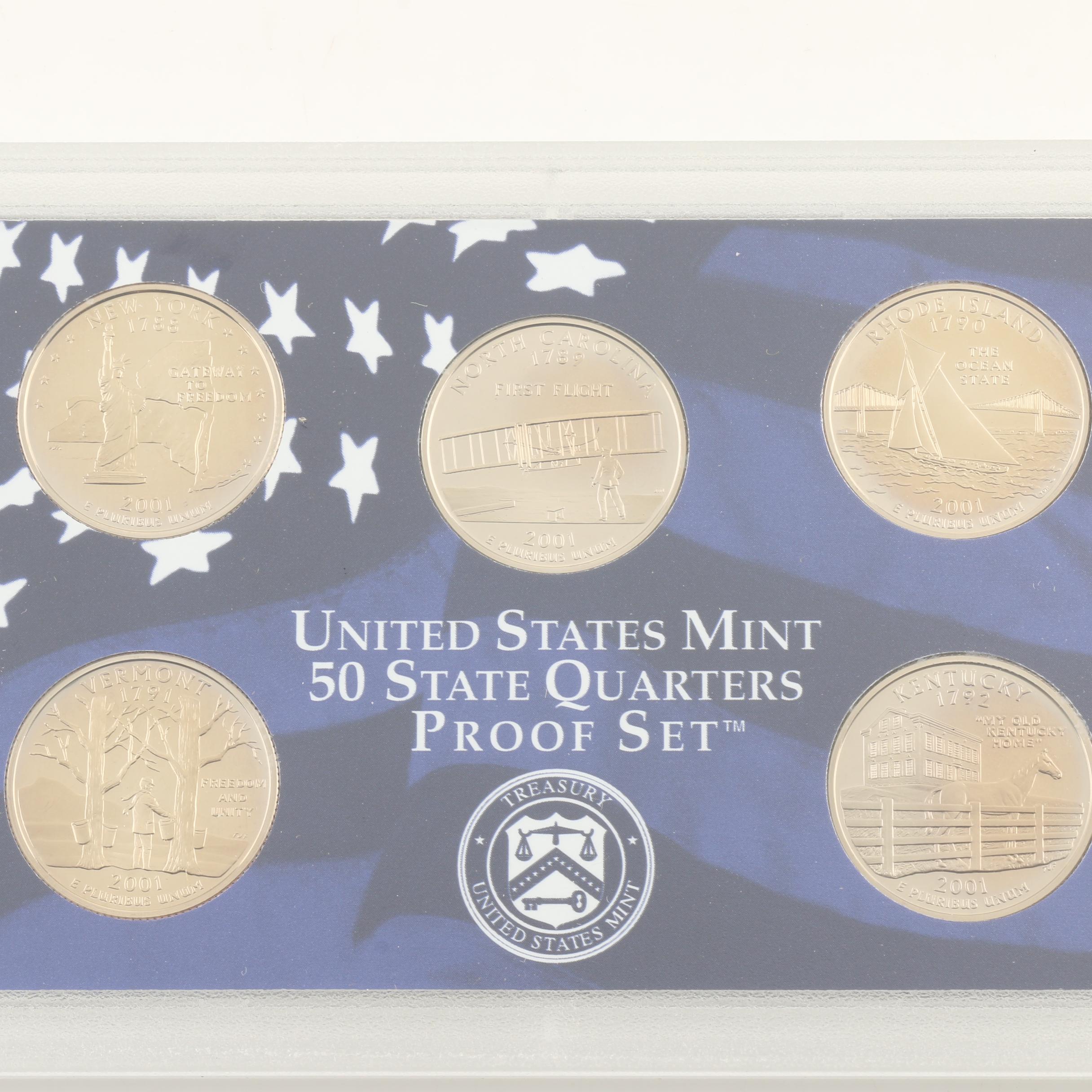 Group of Three U.S. Mint Proof Sets and  Whitman Folder of 66 Jefferson Nickels