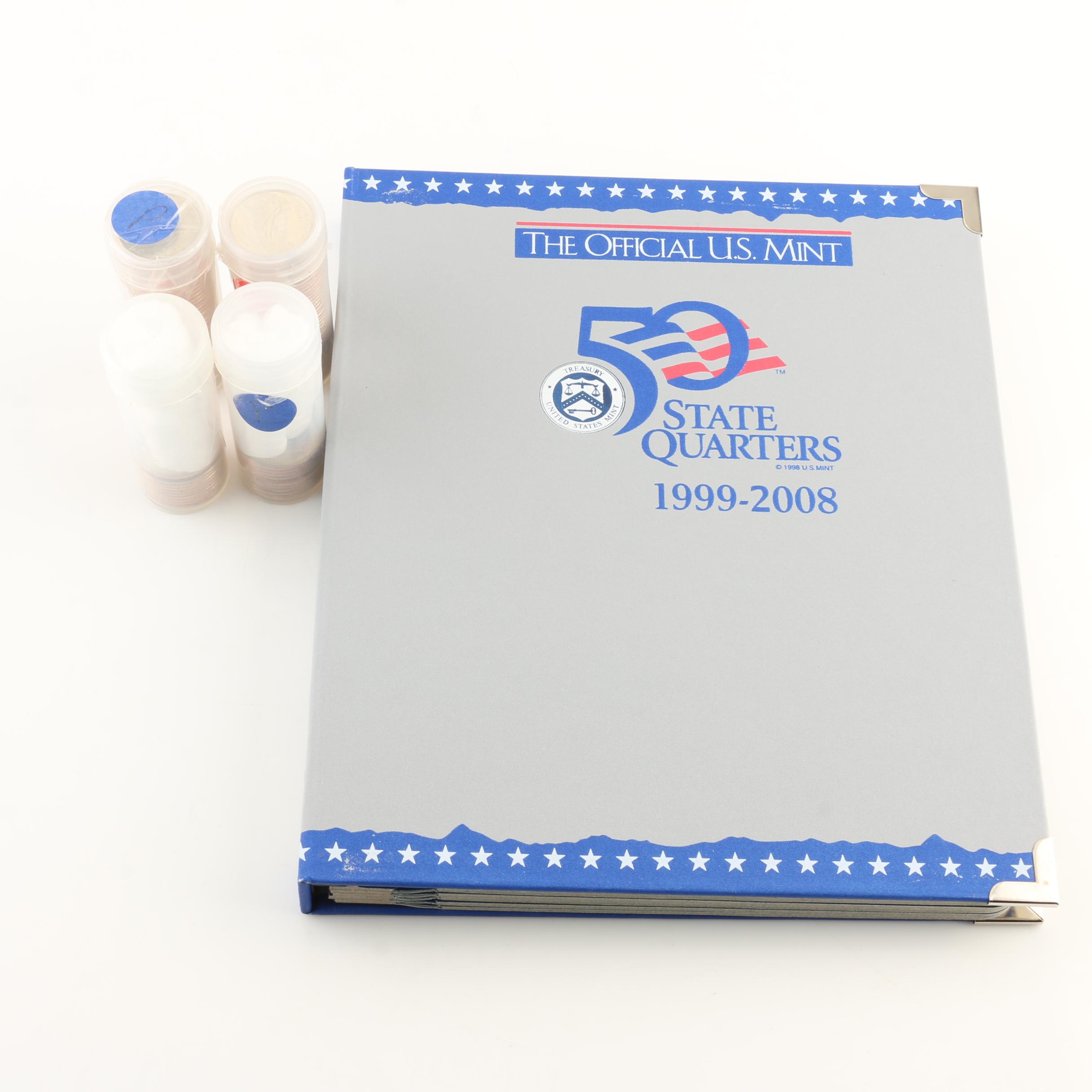 Group of 101 Various U.S. Statehood Quarters and  U.S. Mint State Quarter Folder