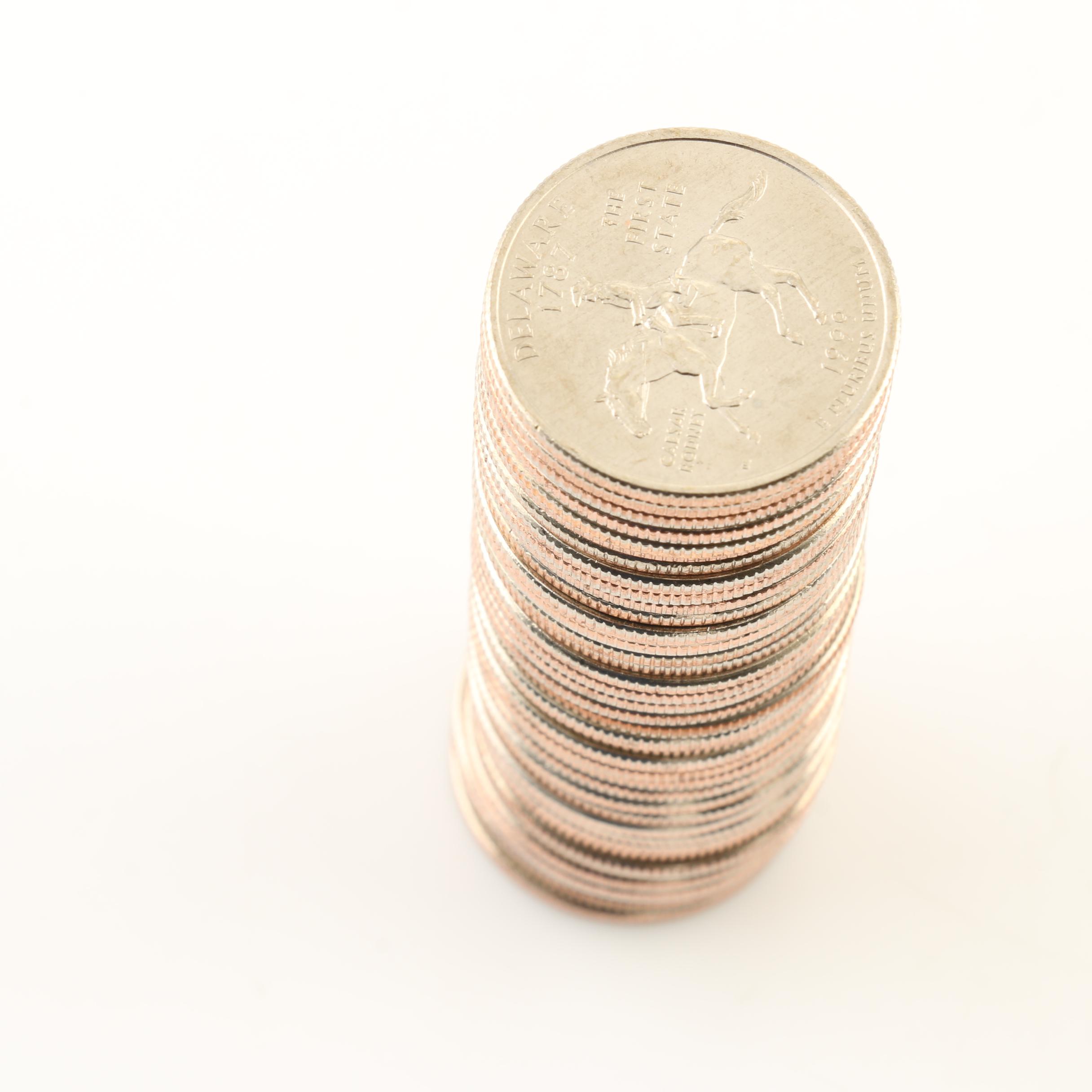 Group of 101 Various U.S. Statehood Quarters and  U.S. Mint State Quarter Folder