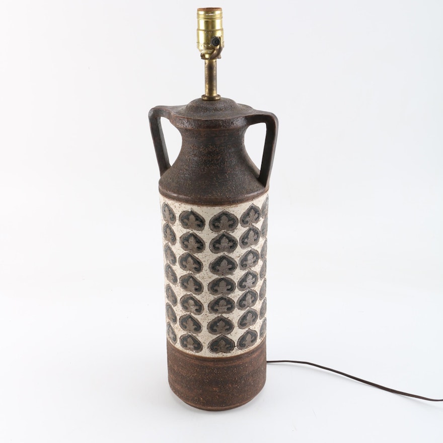 Incised Stoneware Urn Shaped Table Lamp