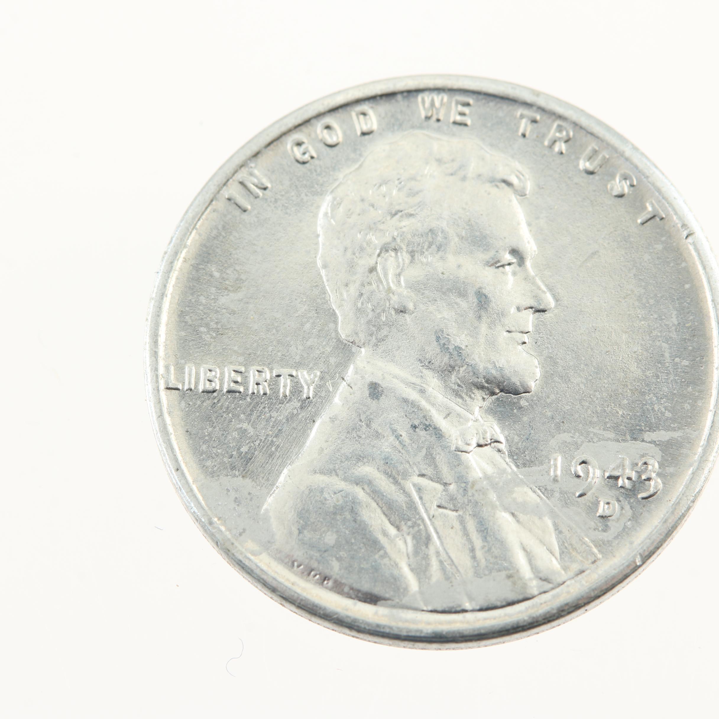 Group of Thirteen Wartime Steel Lincoln Cents and a Buffalo Nickel