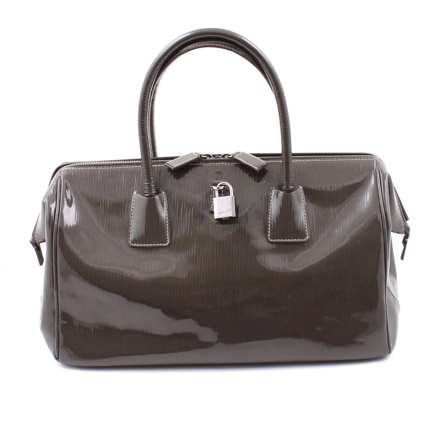 Prada Smoke Grey Patent Leather Handbag