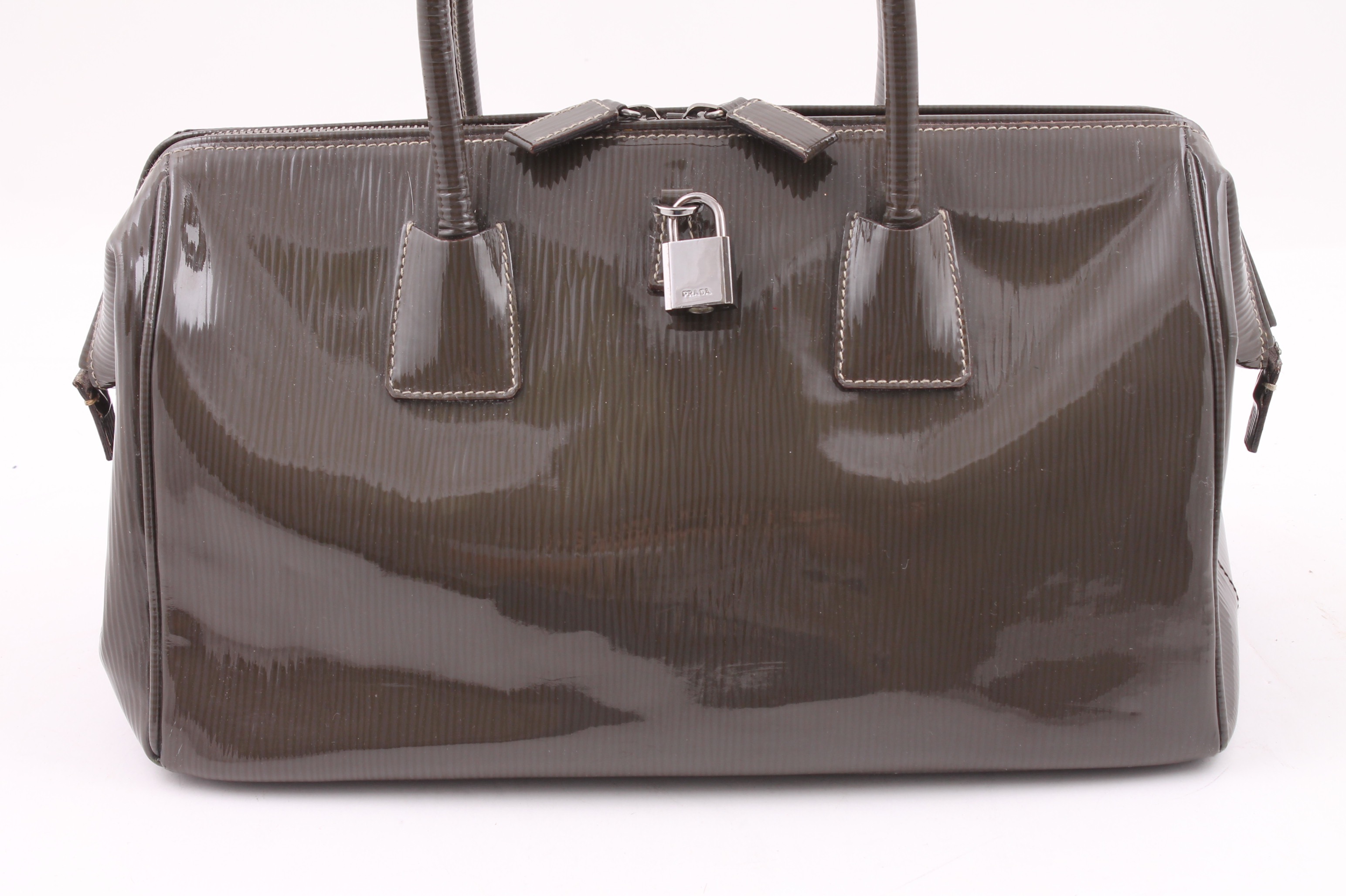 Prada Smoke Grey Patent Leather Handbag