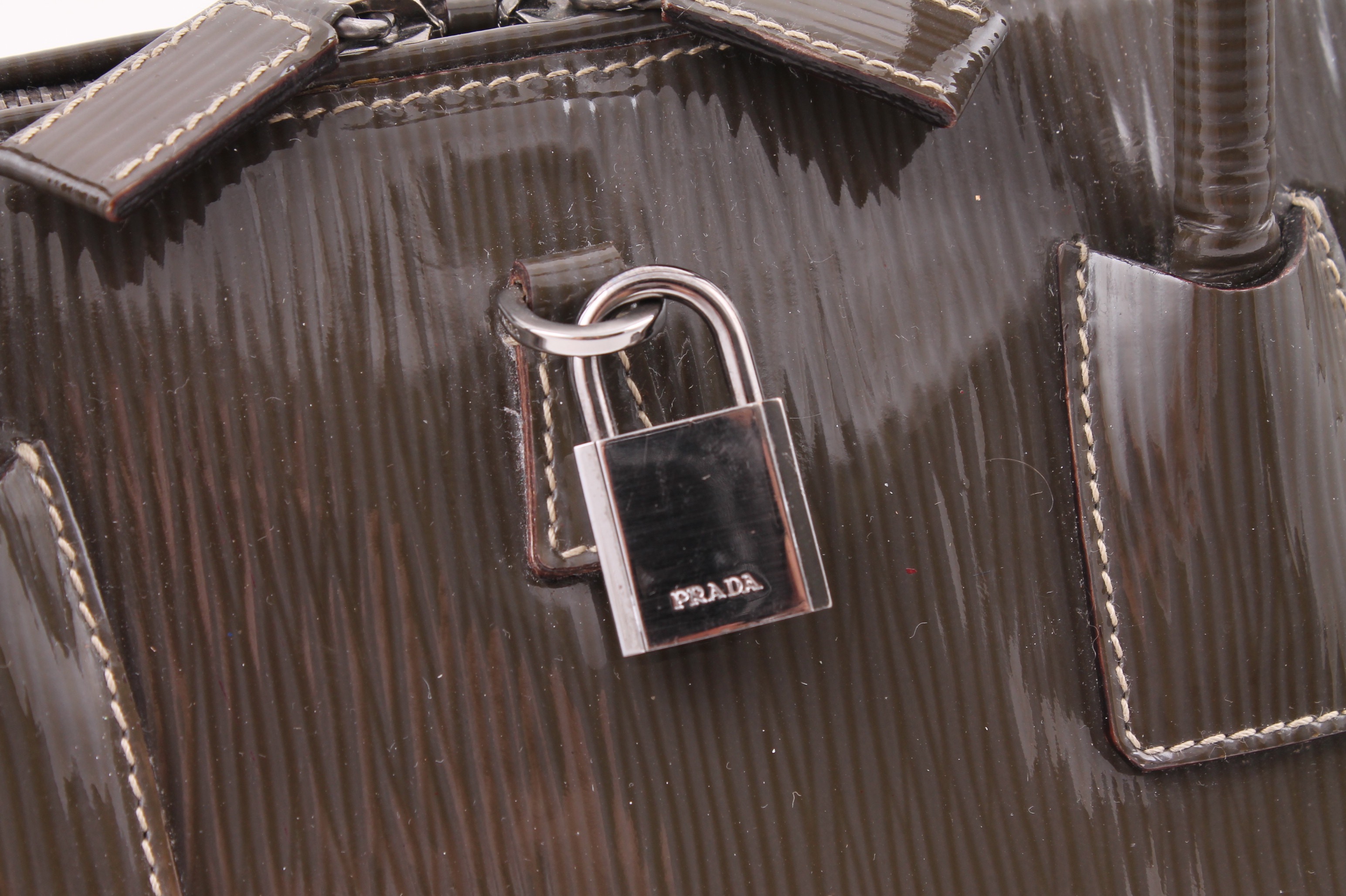 Prada Smoke Grey Patent Leather Handbag