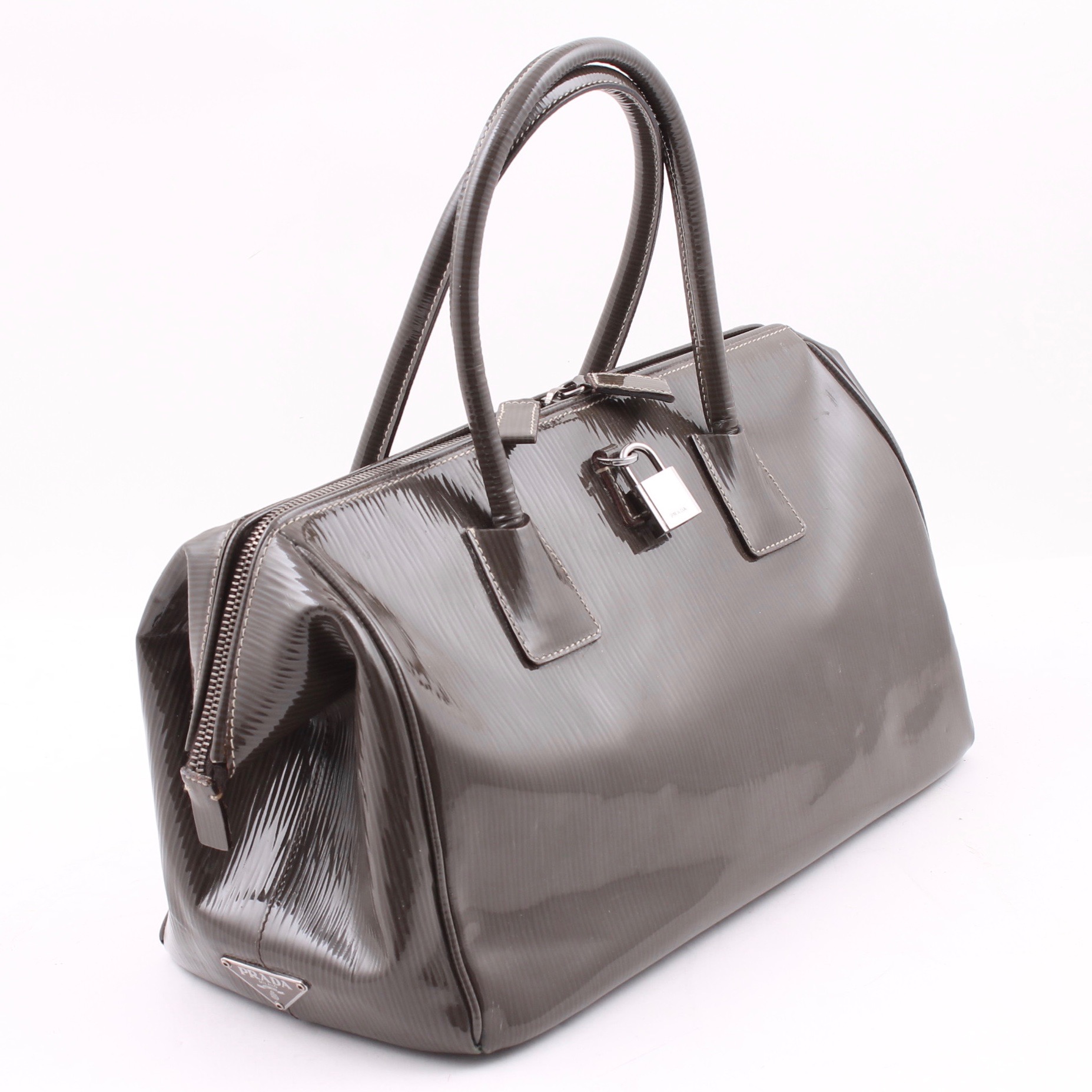 Prada Smoke Grey Patent Leather Handbag