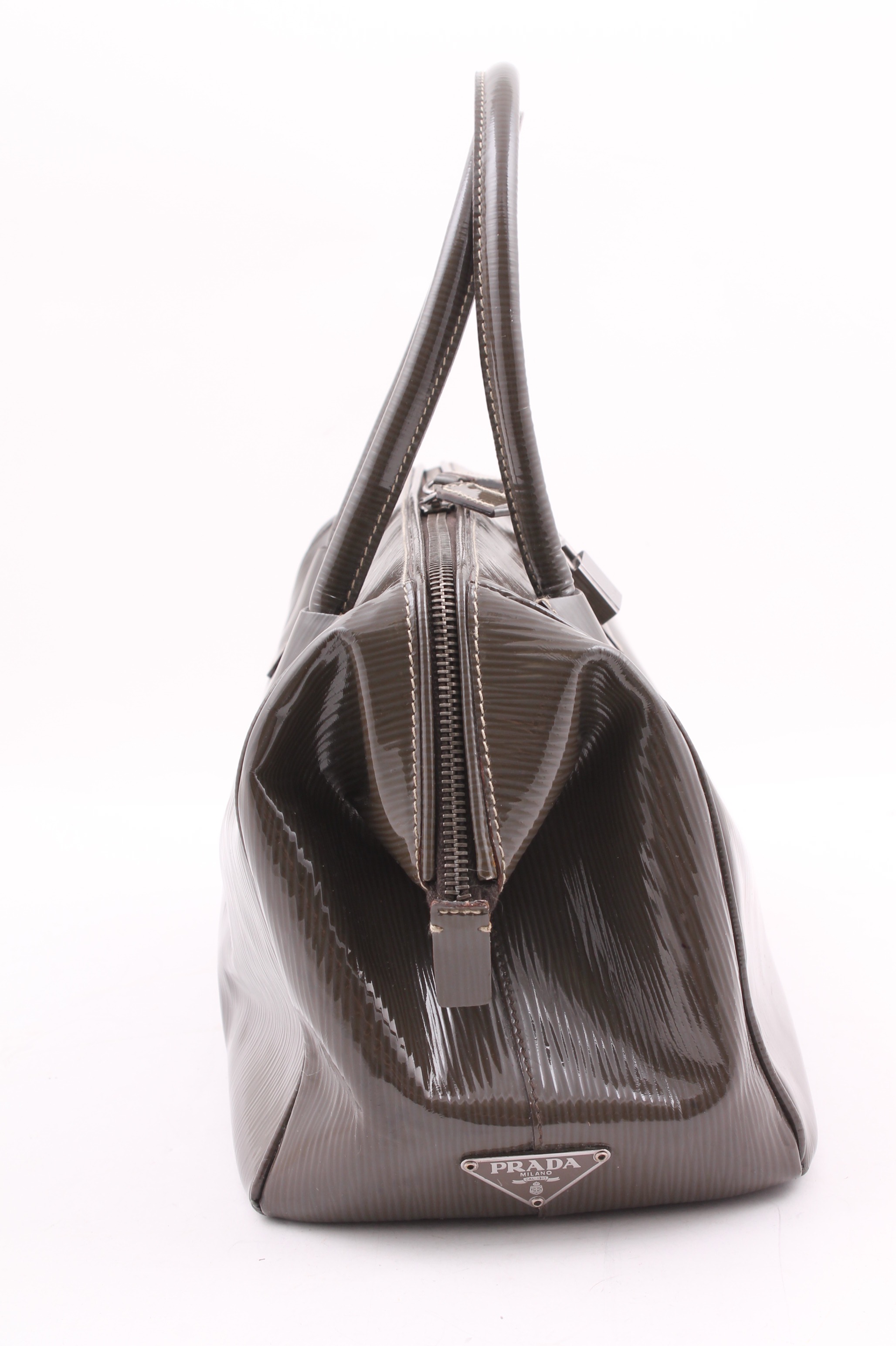 Prada Smoke Grey Patent Leather Handbag