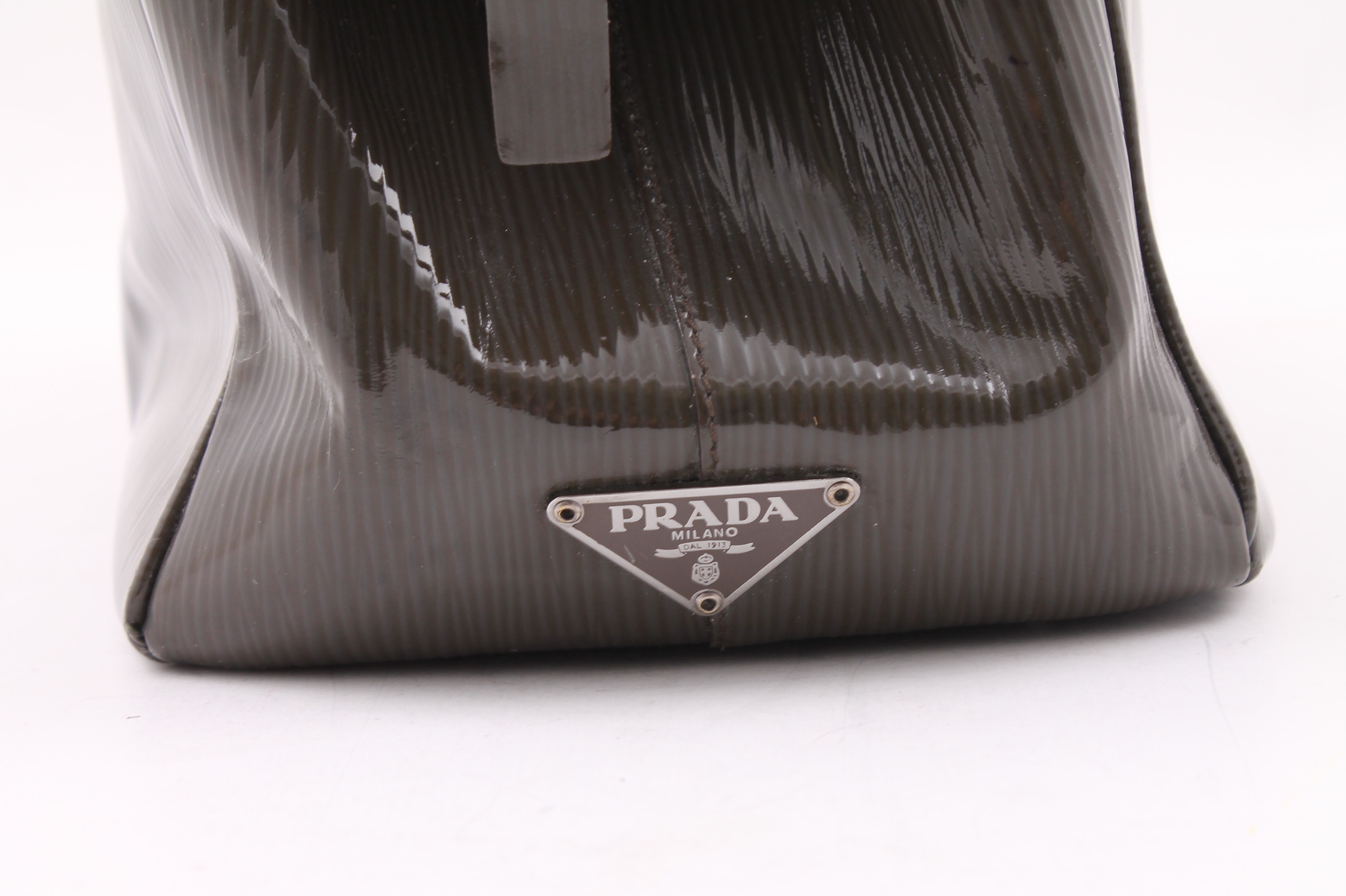 Prada Smoke Grey Patent Leather Handbag