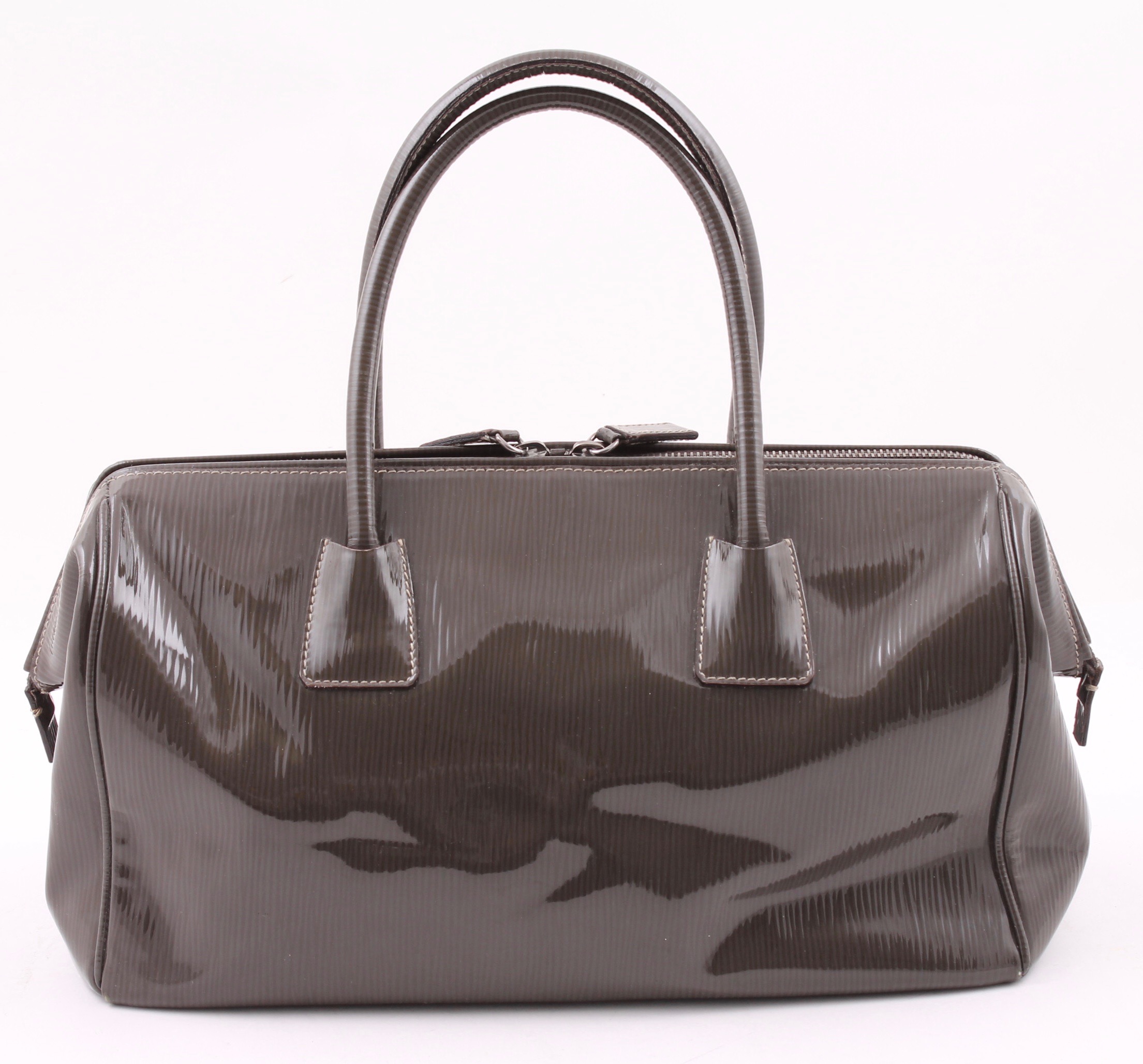 Prada Smoke Grey Patent Leather Handbag