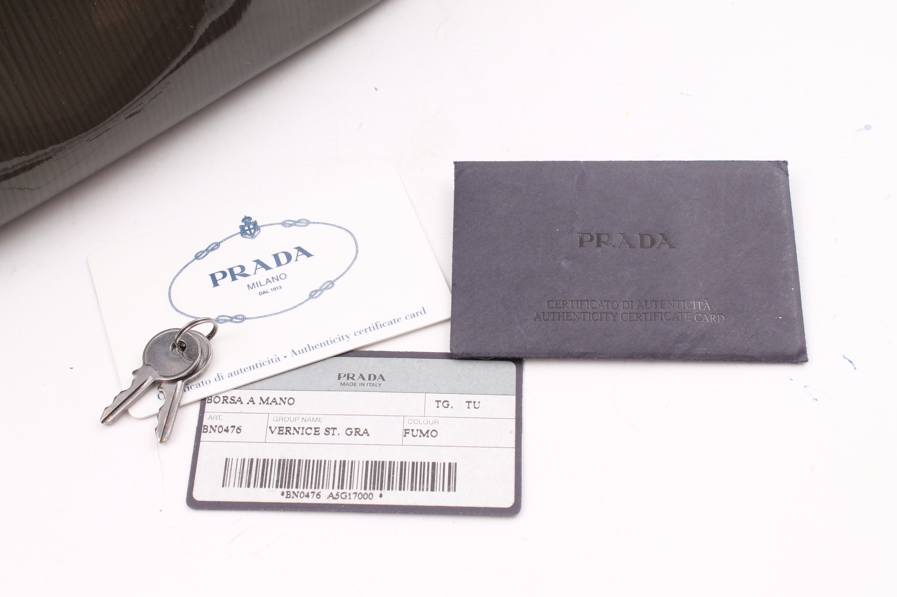 Prada Smoke Grey Patent Leather Handbag