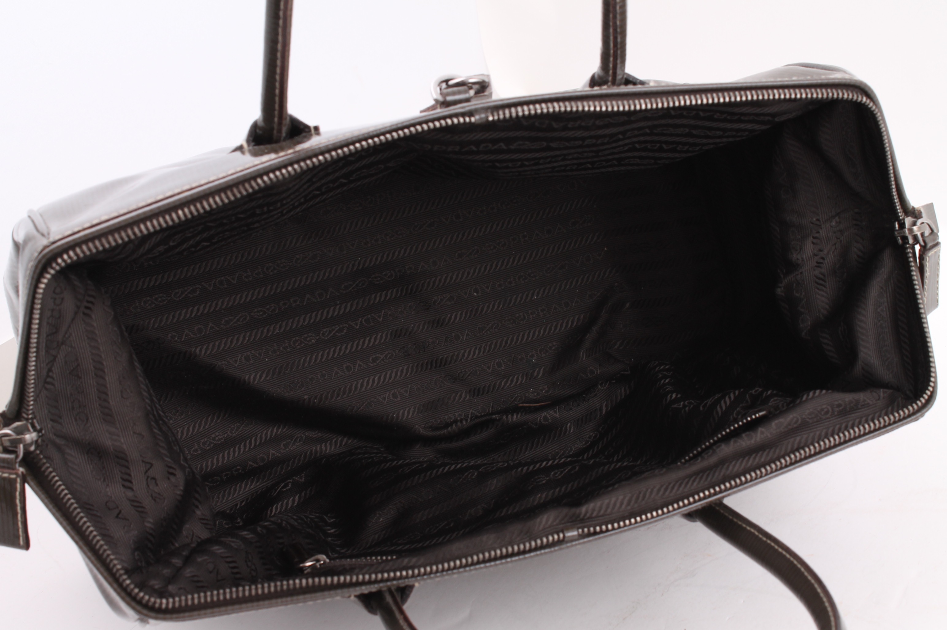 Prada Smoke Grey Patent Leather Handbag